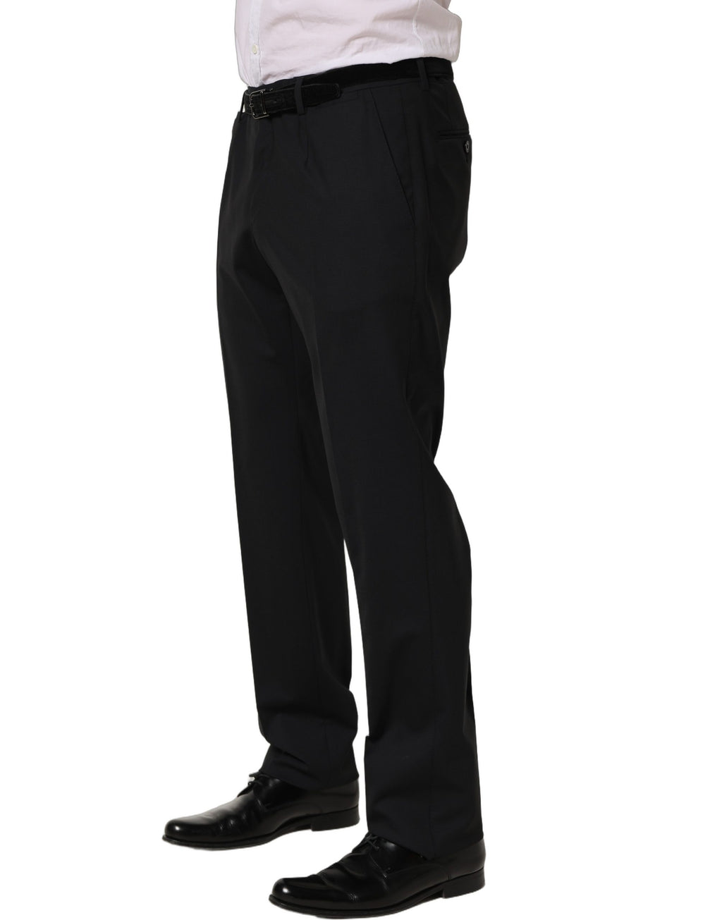 Pantalon noir en laine Dolce & Gabbana, coupe tapered, pantalon de robe élégant avec une finition soignée.