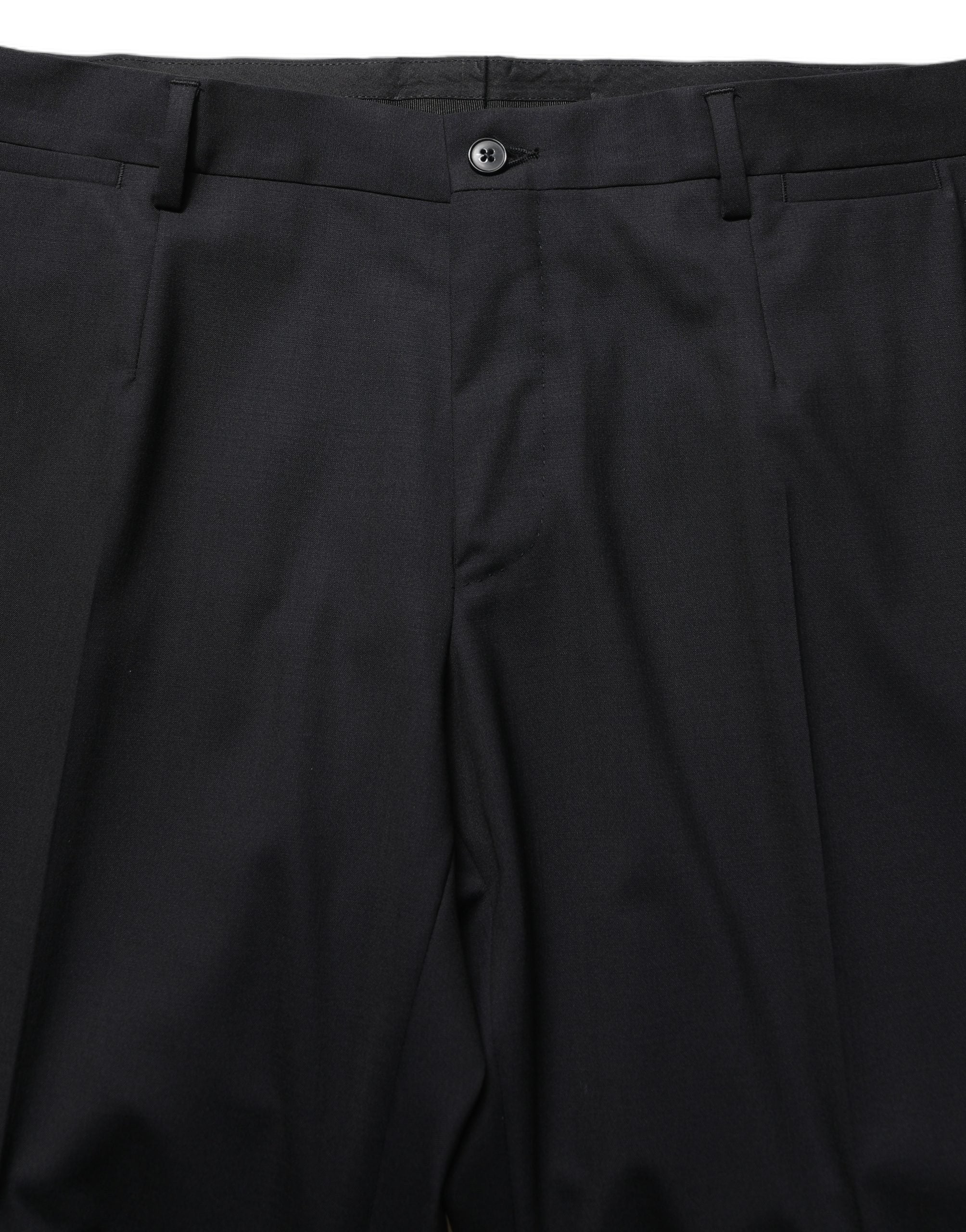 Pantalon noir en laine Dolce & Gabbana, pantalon tapered à jambe ajustée et élégante, pour un style sophistiqué.