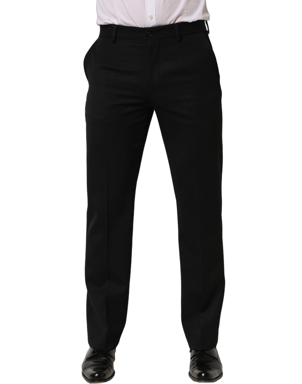 Pantalon homme en laine noire Dolce & Gabbana, coupe tapered, pantalon de costume élégant et moderne.