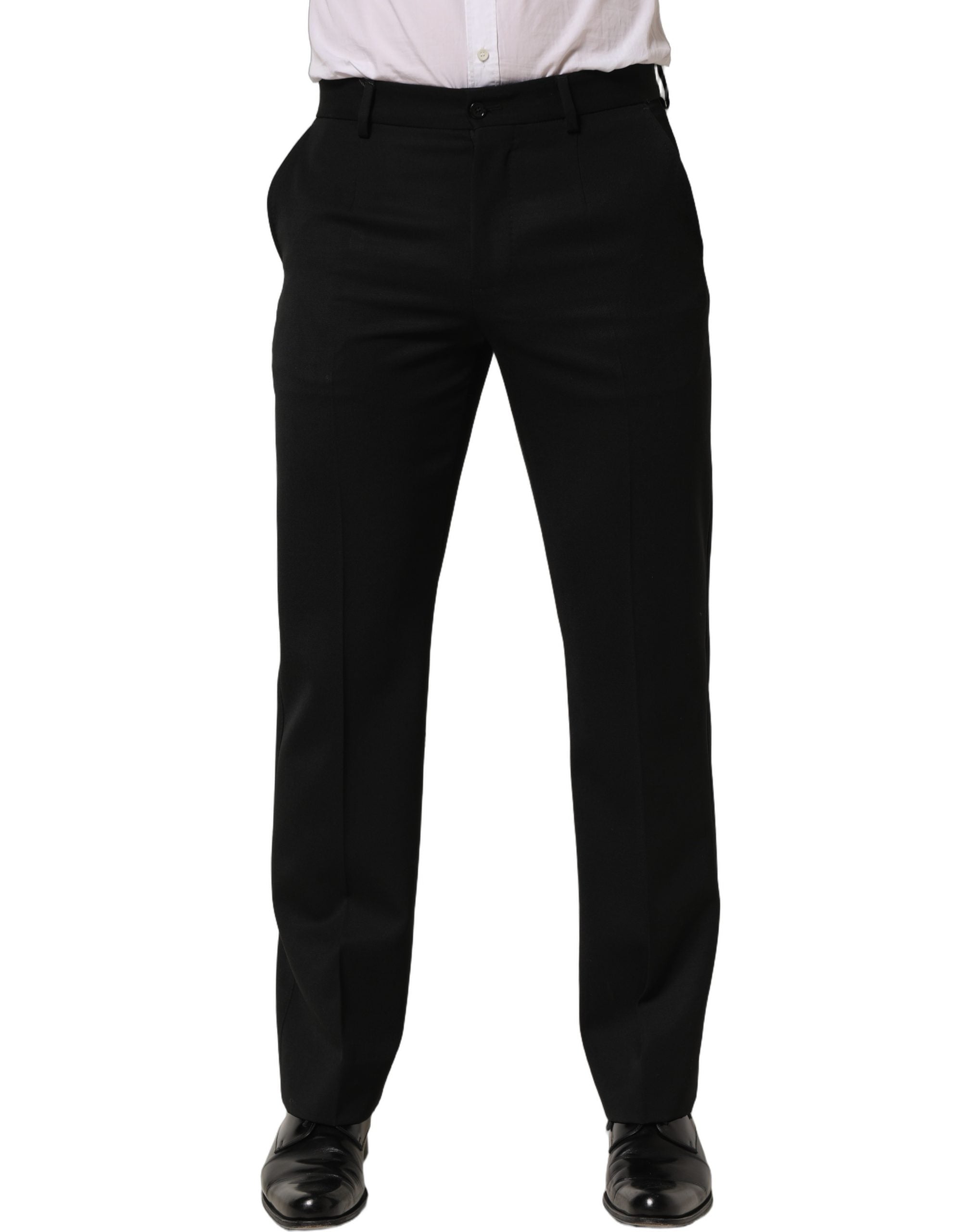 Pantalon homme en laine noire Dolce & Gabbana, coupe tapered, pantalon de costume élégant et moderne.