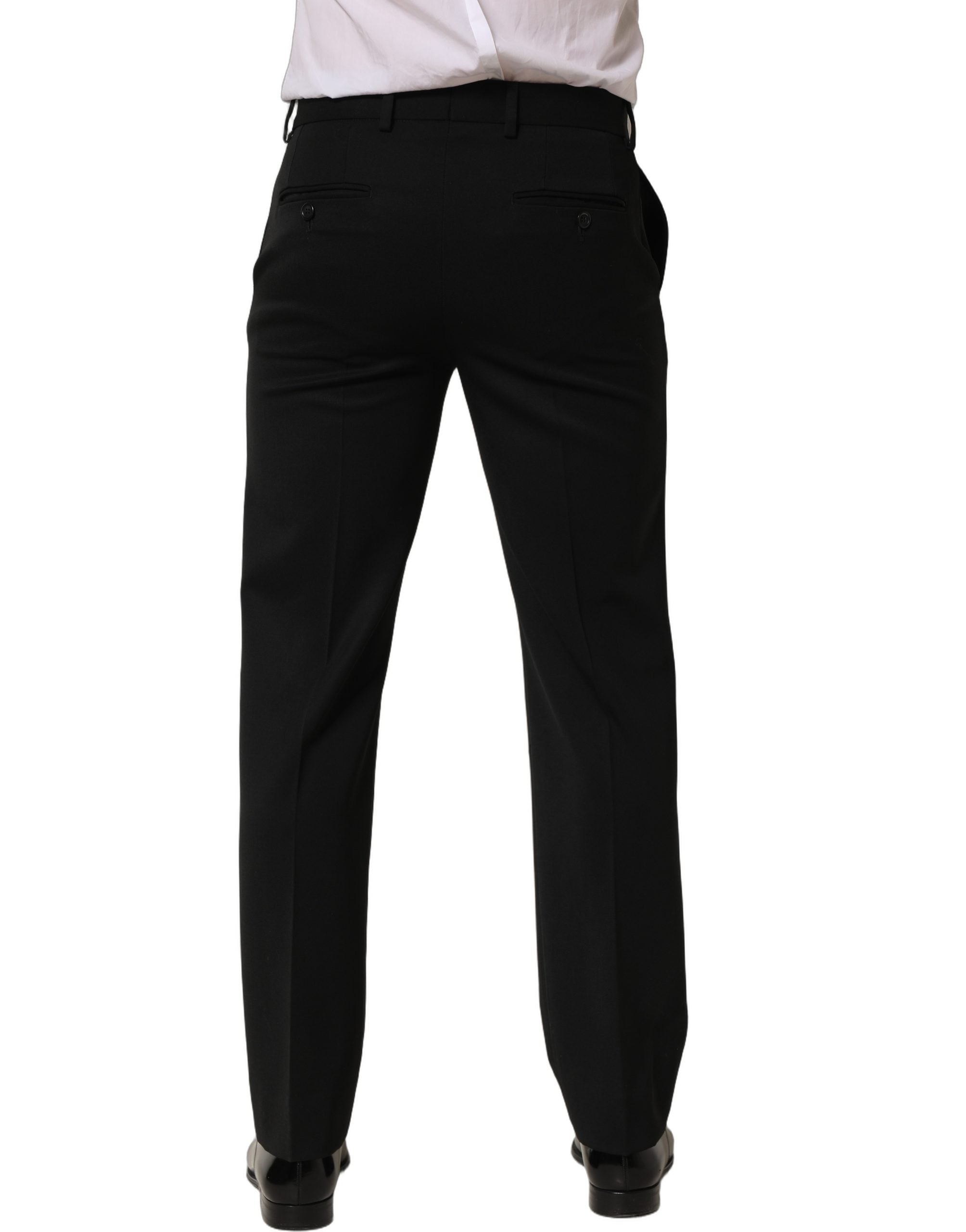 Pantalon homme Dolce & Gabbana en laine noire, coupe tapered, pantalon de costume élégant pour homme.