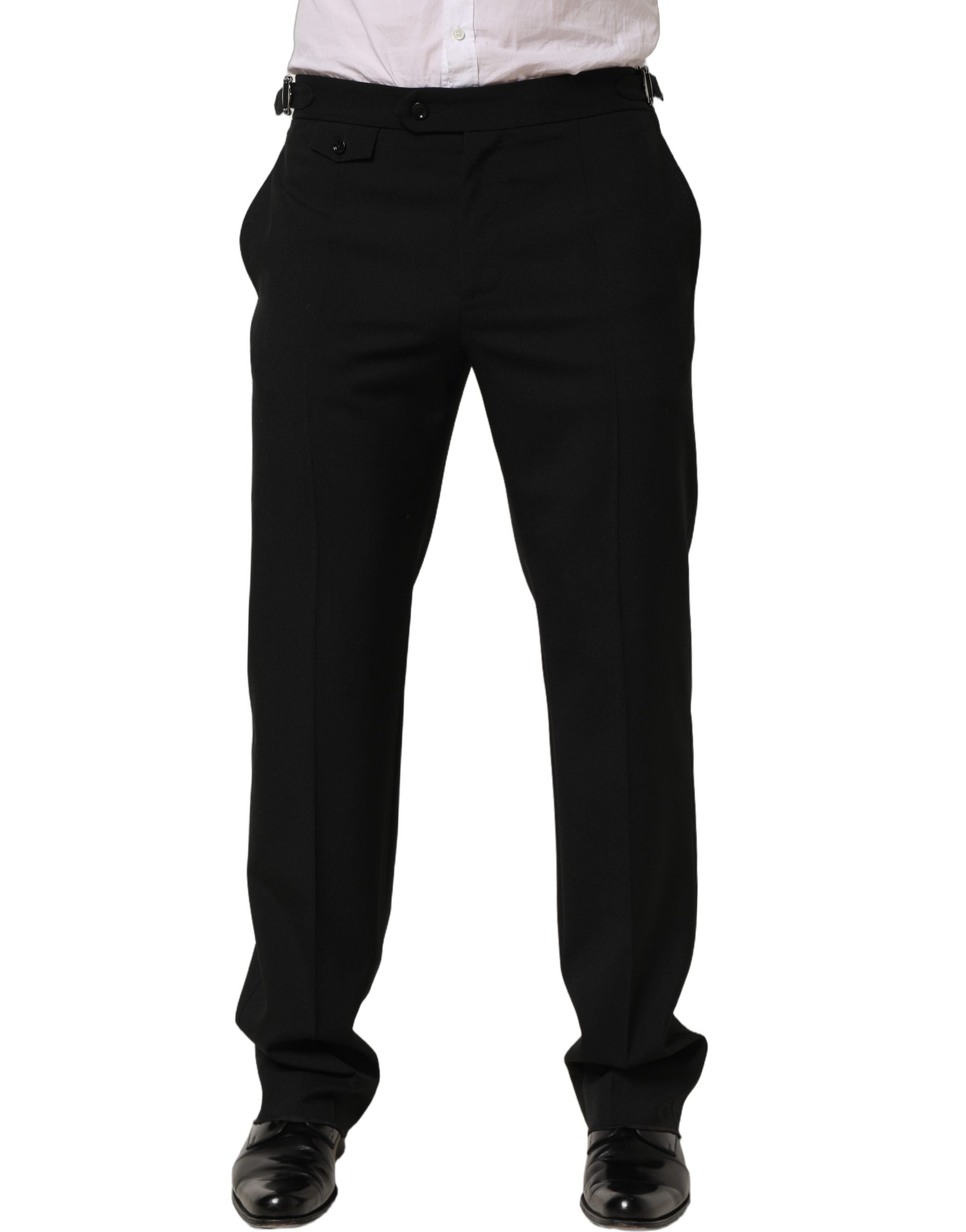 Pantalon homme noir de costume Dolce & Gabbana à jambe tapered, style élégant et moderne, en tissu fin.