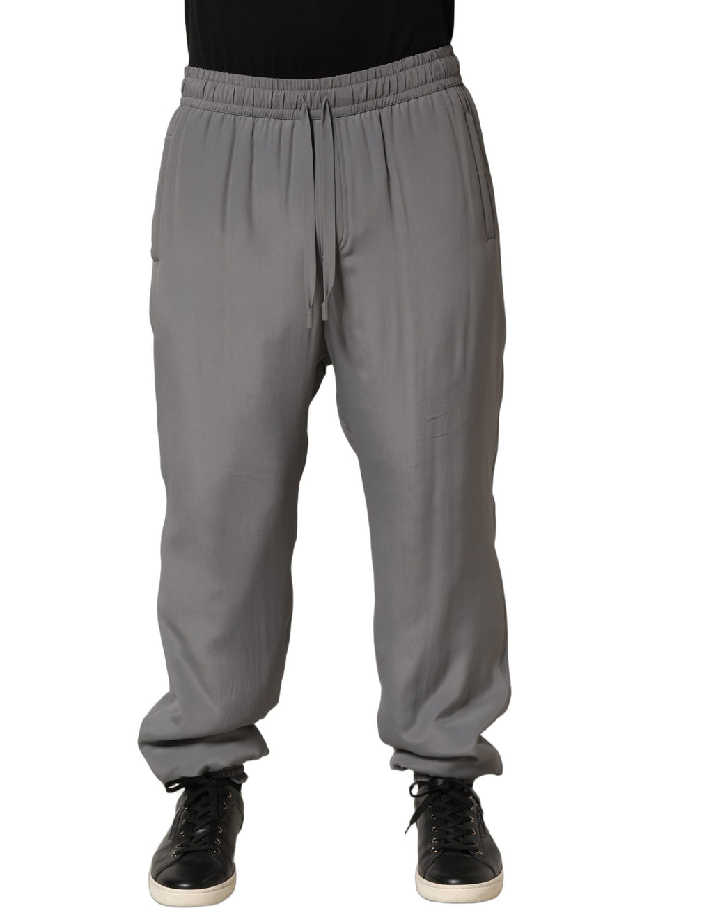 Pantalon jogging Dolce & Gabbana en coton gris, style décontracté, avec poches et ceinture élastique.