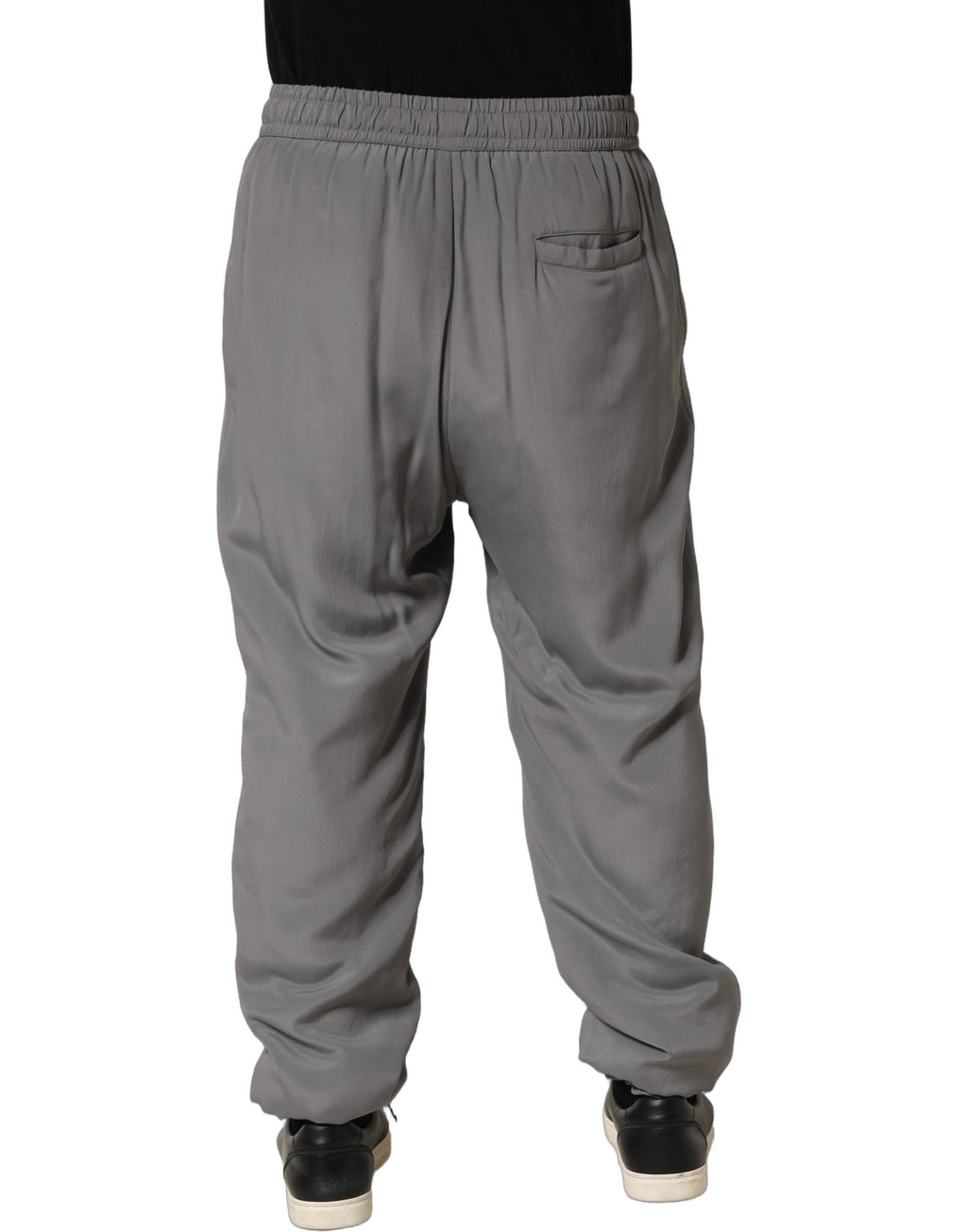 Pantalon de jogging gris en coton Dolce & Gabbana, pantalon de sport décontracté pour homme avec cordon à la taille.