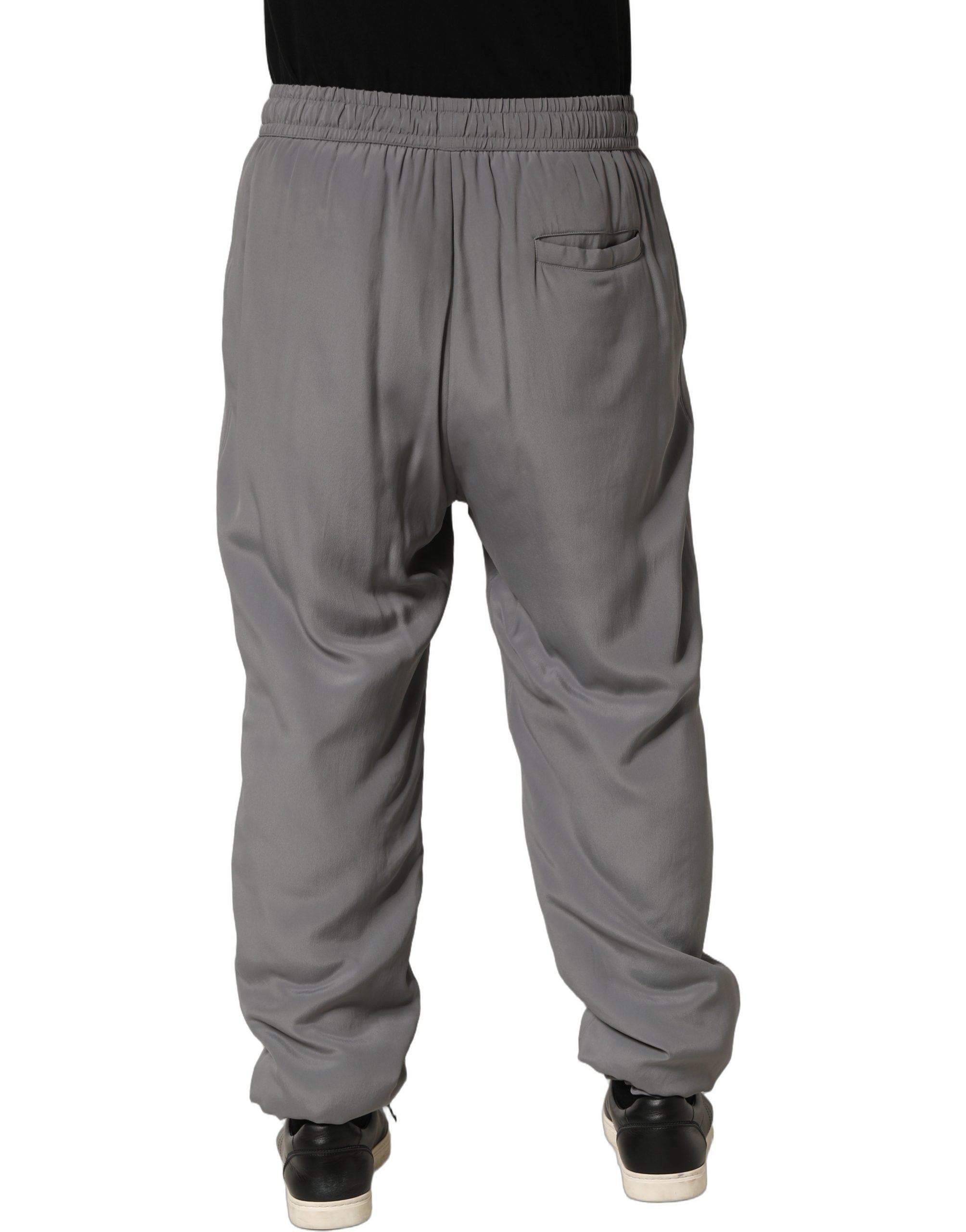 Pantalon de jogging gris en coton Dolce & Gabbana, pantalon de sport décontracté pour homme avec cordon à la taille.