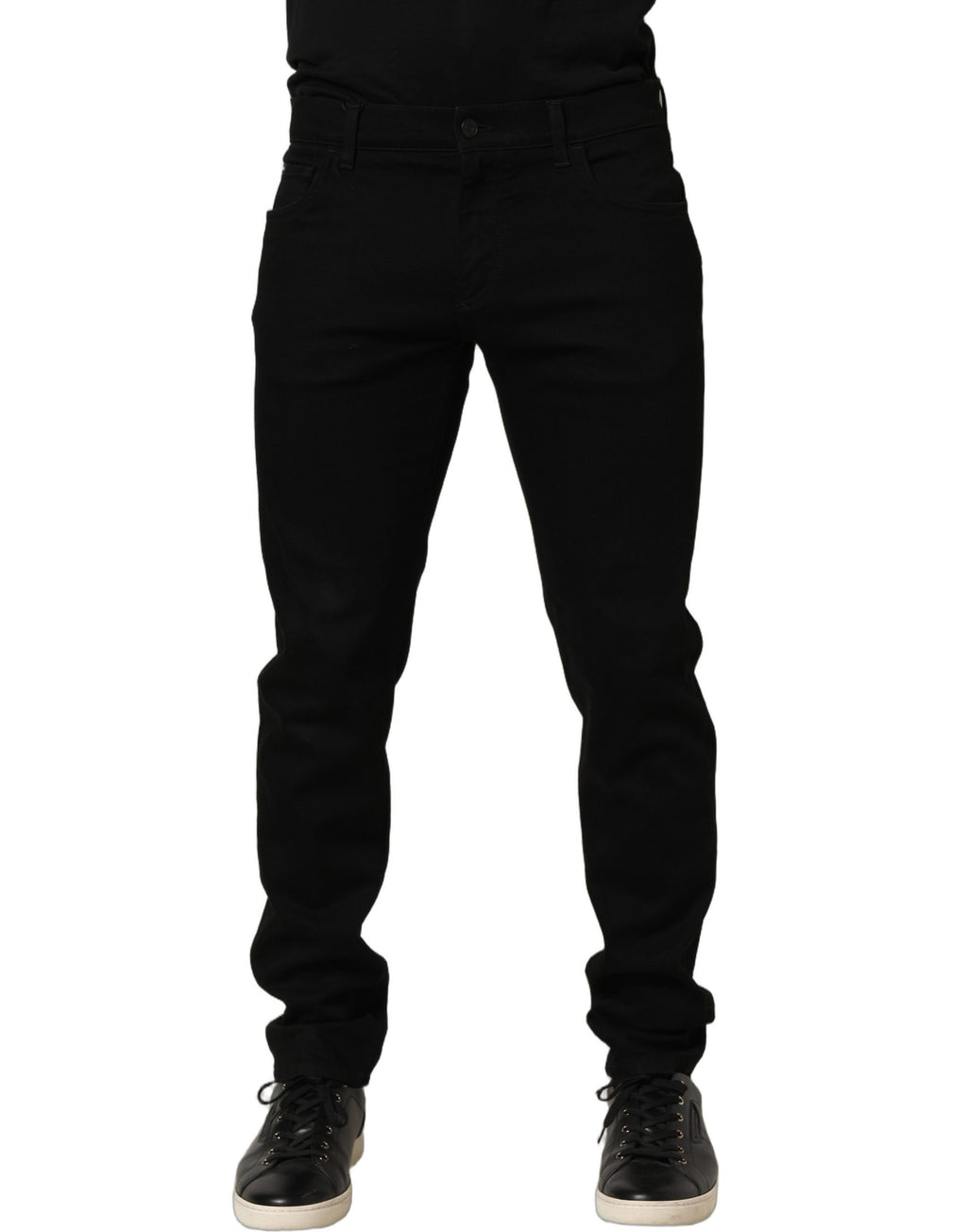 Jeans slim en coton extensible noir de Dolce & Gabbana pour homme, coupe skinny, détails en denim.