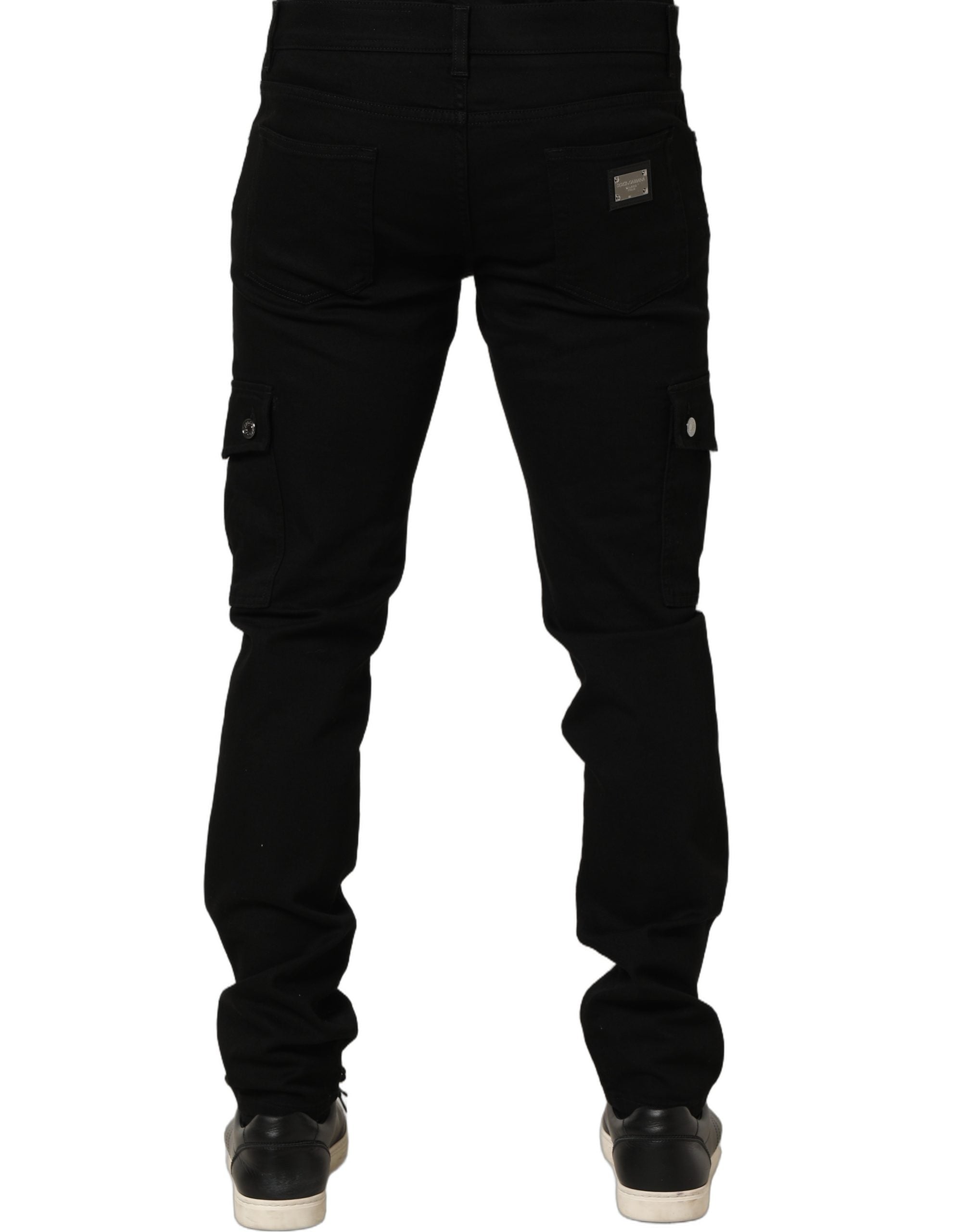 Jeans homme skinny en coton stretch noir Dolce & Gabbana, coupe ajustée et design élégant.