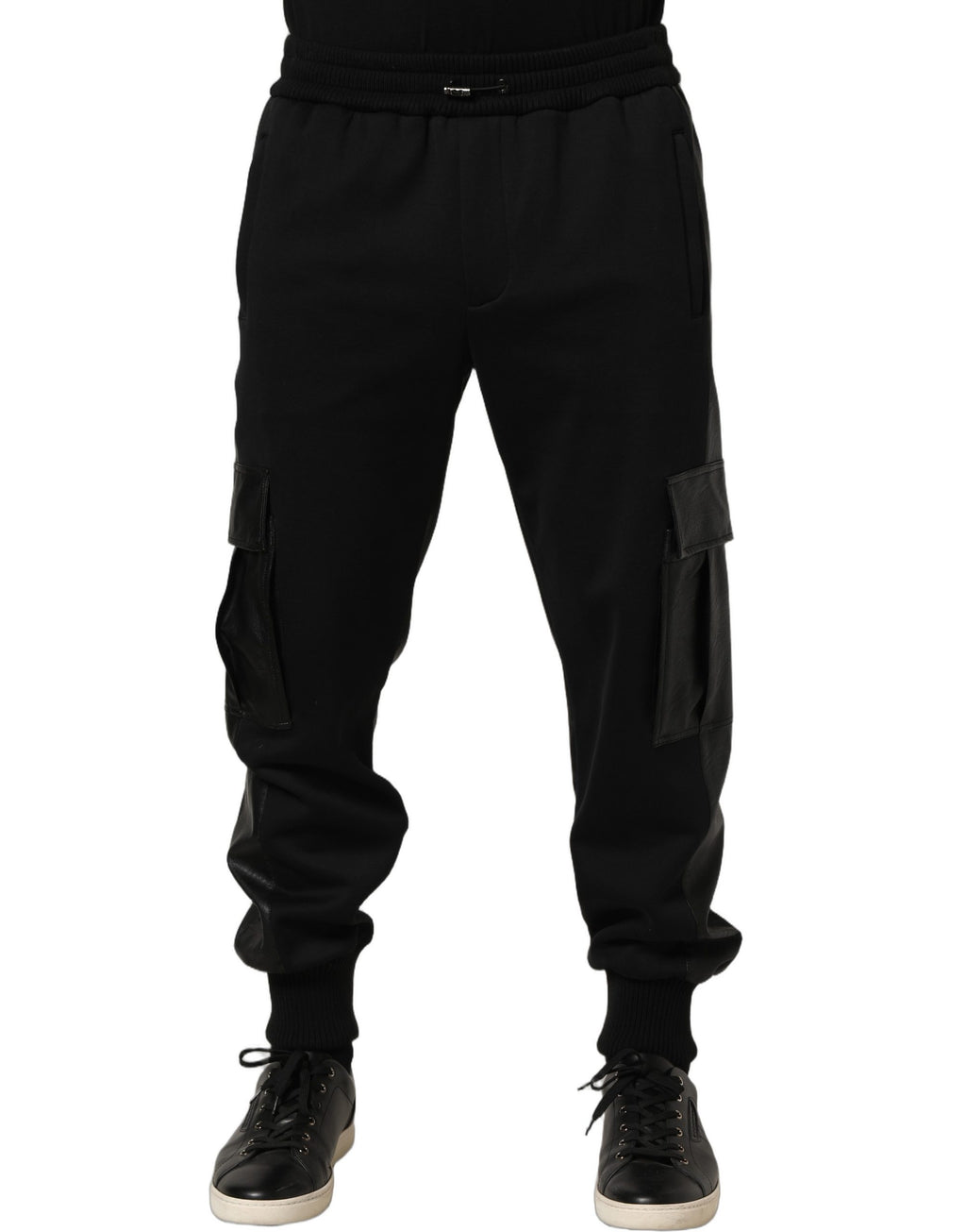 Pantalon cargo jogging Dolce & Gabbana noir à taille moyenne, style décontracté avec poches latérales, en tissu confortable.