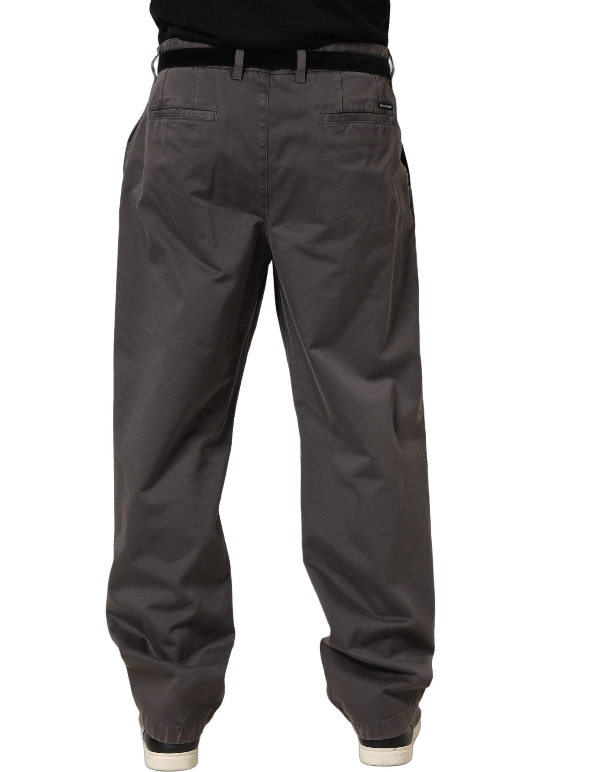 Pantalon homme Dolce & Gabbana gris foncé, taille mi-haute, coupe droite, style élégant, en tissu léger.