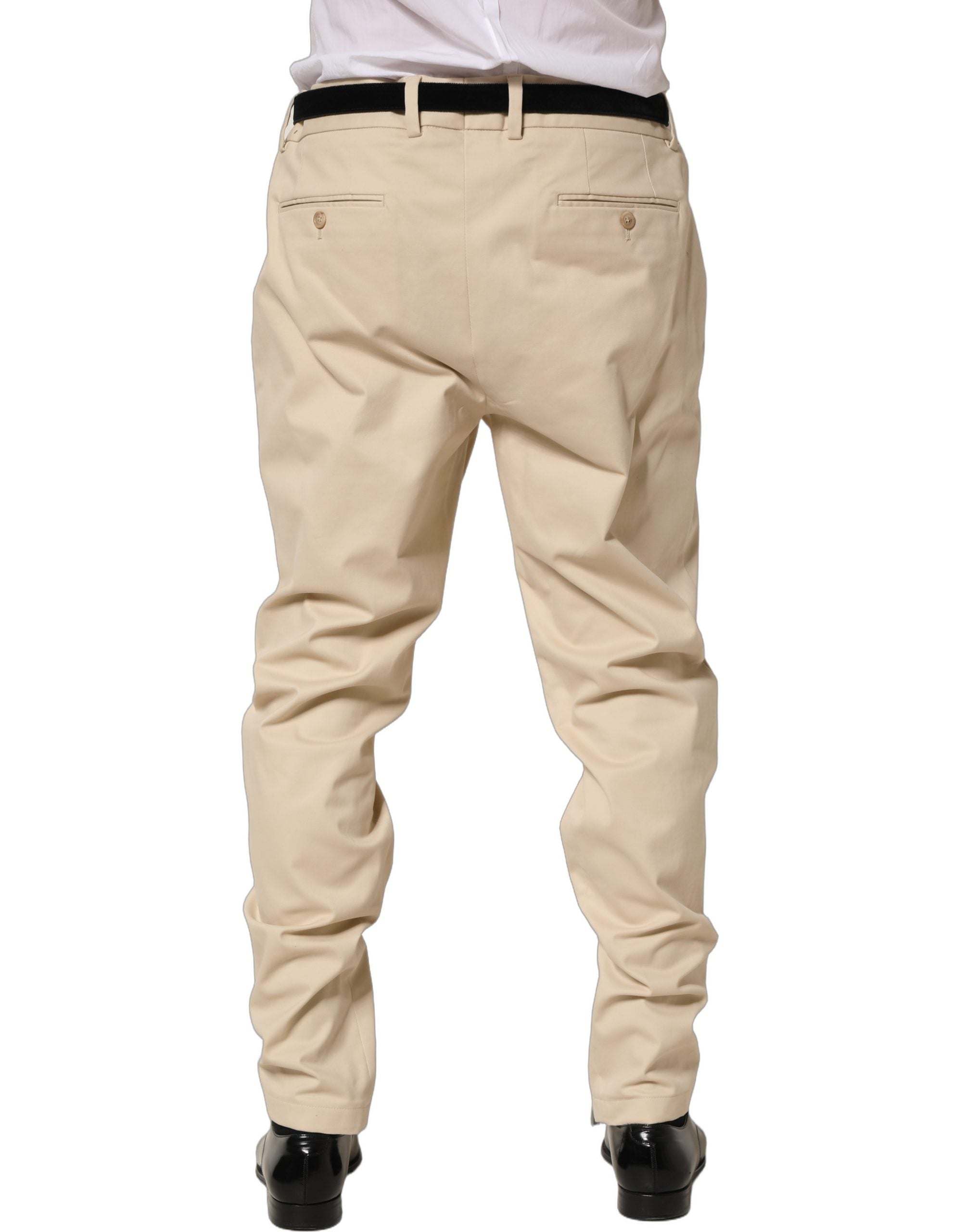 Pantalons homme beige à taille moyenne et coupe tapered Dolce & Gabbana, style élégant et moderne.