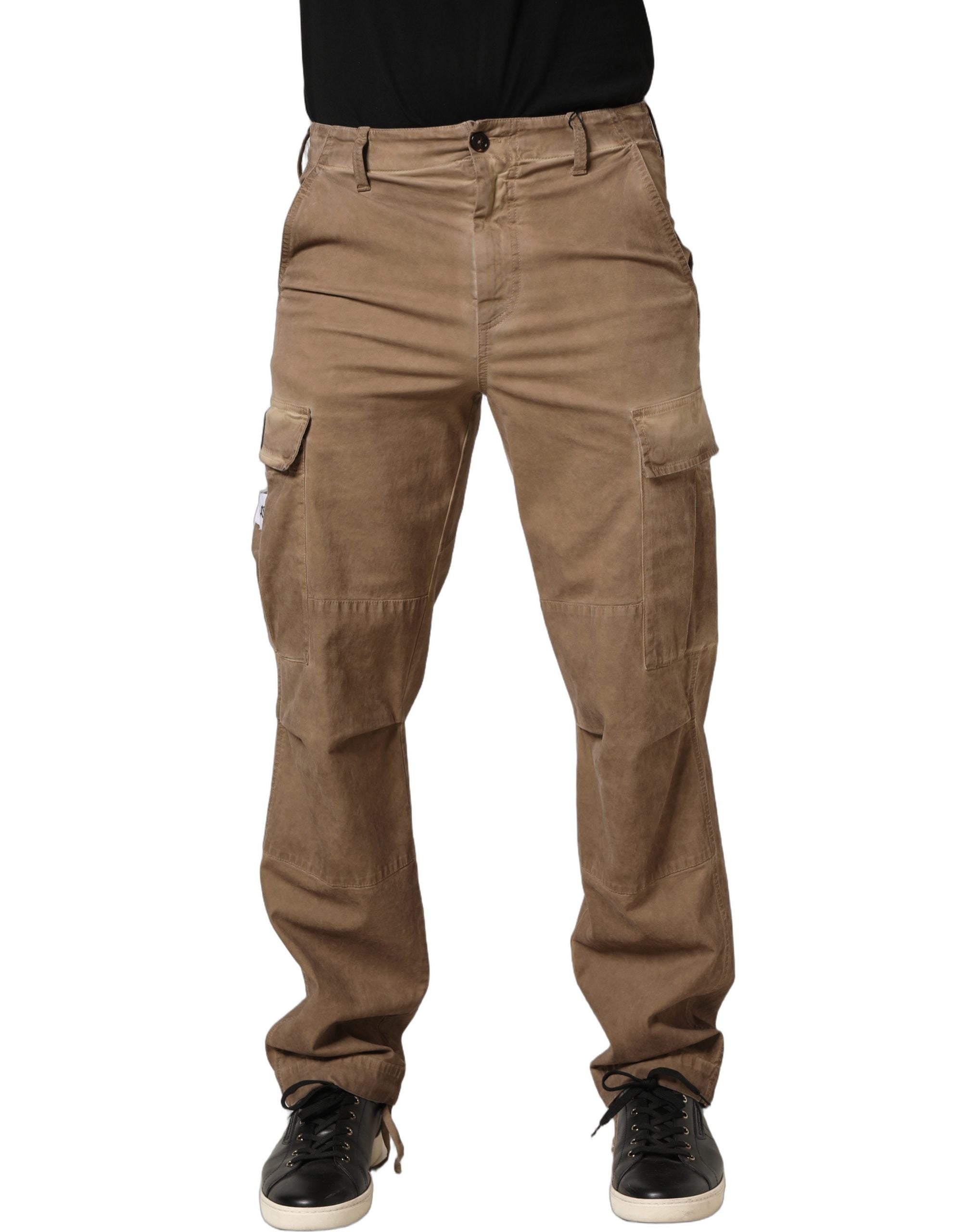 Pantalon cargo marron Dolce & Gabbana à taille moyenne, coupe droite, détails pratiques, tissu élégant.