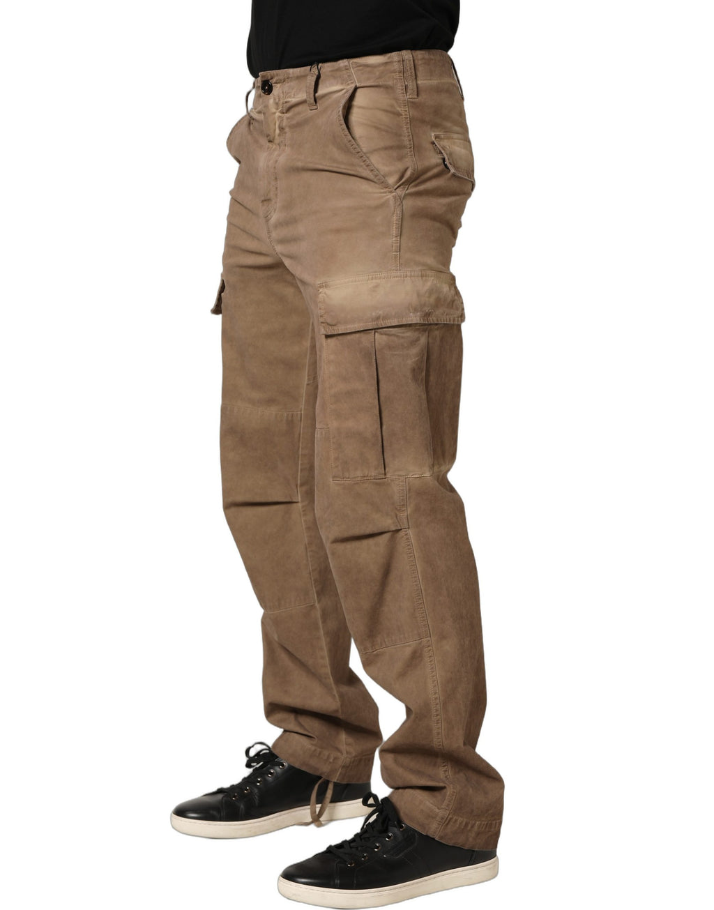 Pantalon cargo marron à taille moyenne Dolce & Gabbana, coupe droite, pantalons tendance pour un look décontracté et élégant.