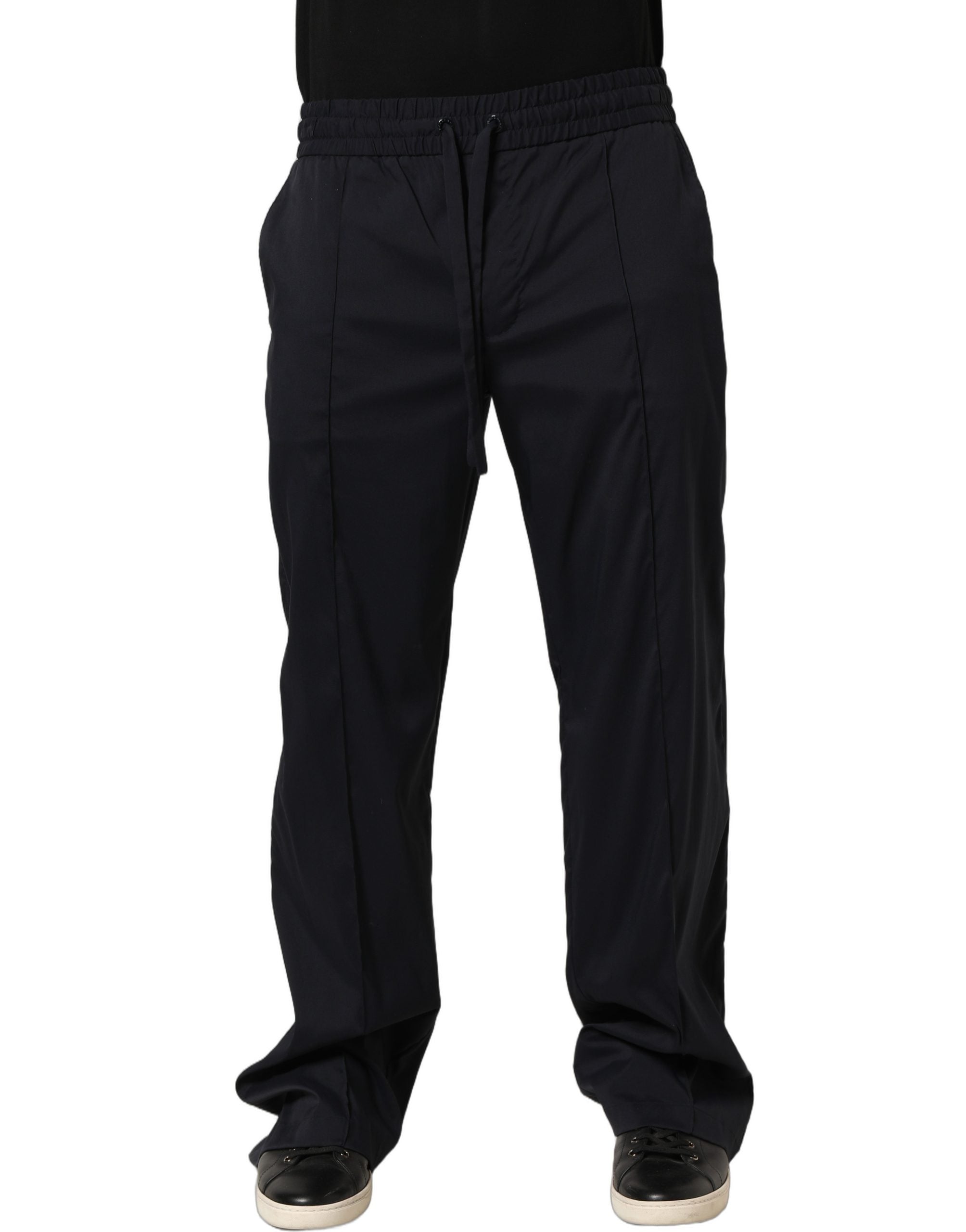 Pantalon de jogging noir en nylon de Dolce & Gabbana, pantalon droit, style décontracté, avec ceinture élastique et poches latérales.