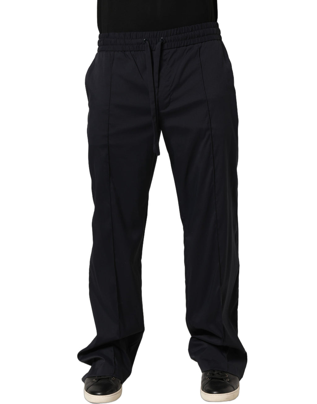 Pantalon de jogging noir en nylon Dolce & Gabbana, coupe droite, avec ceinture élastique et poches latérales.