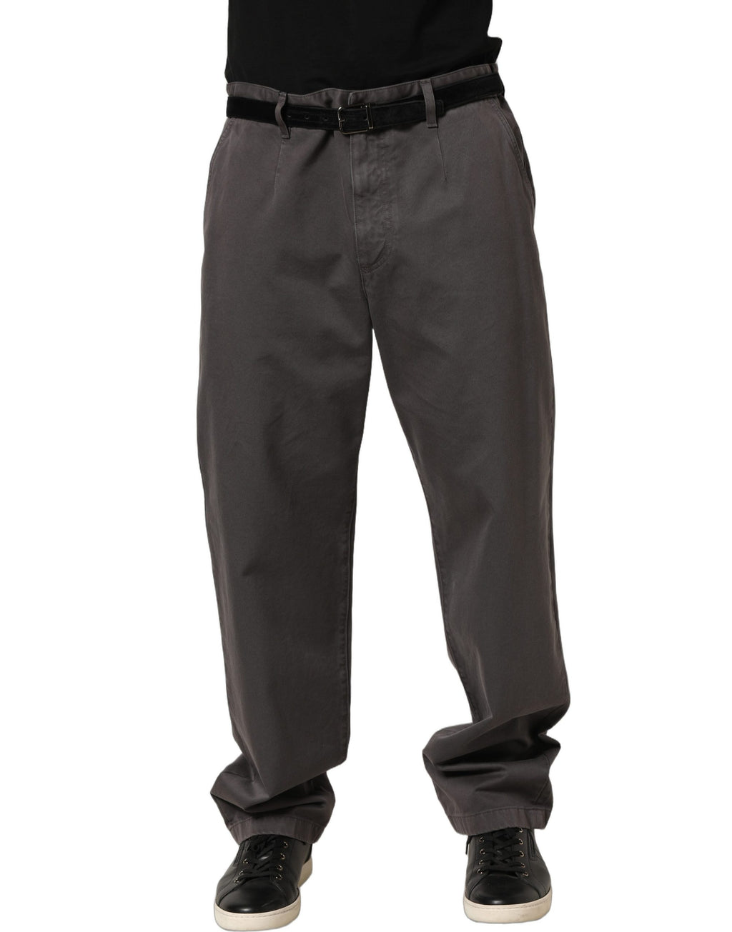 Pantalon homme Dolce & Gabbana gris foncé, taille moyenne, coupe droite, look élégant et classique.