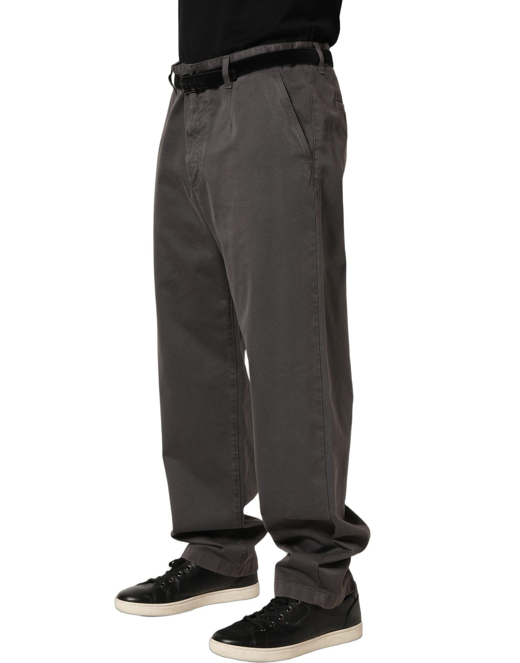 Pantalon homme Dolce & Gabbana gris foncé, taille mi-hauteur, coupe droite, vêtements élégants pour homme.
