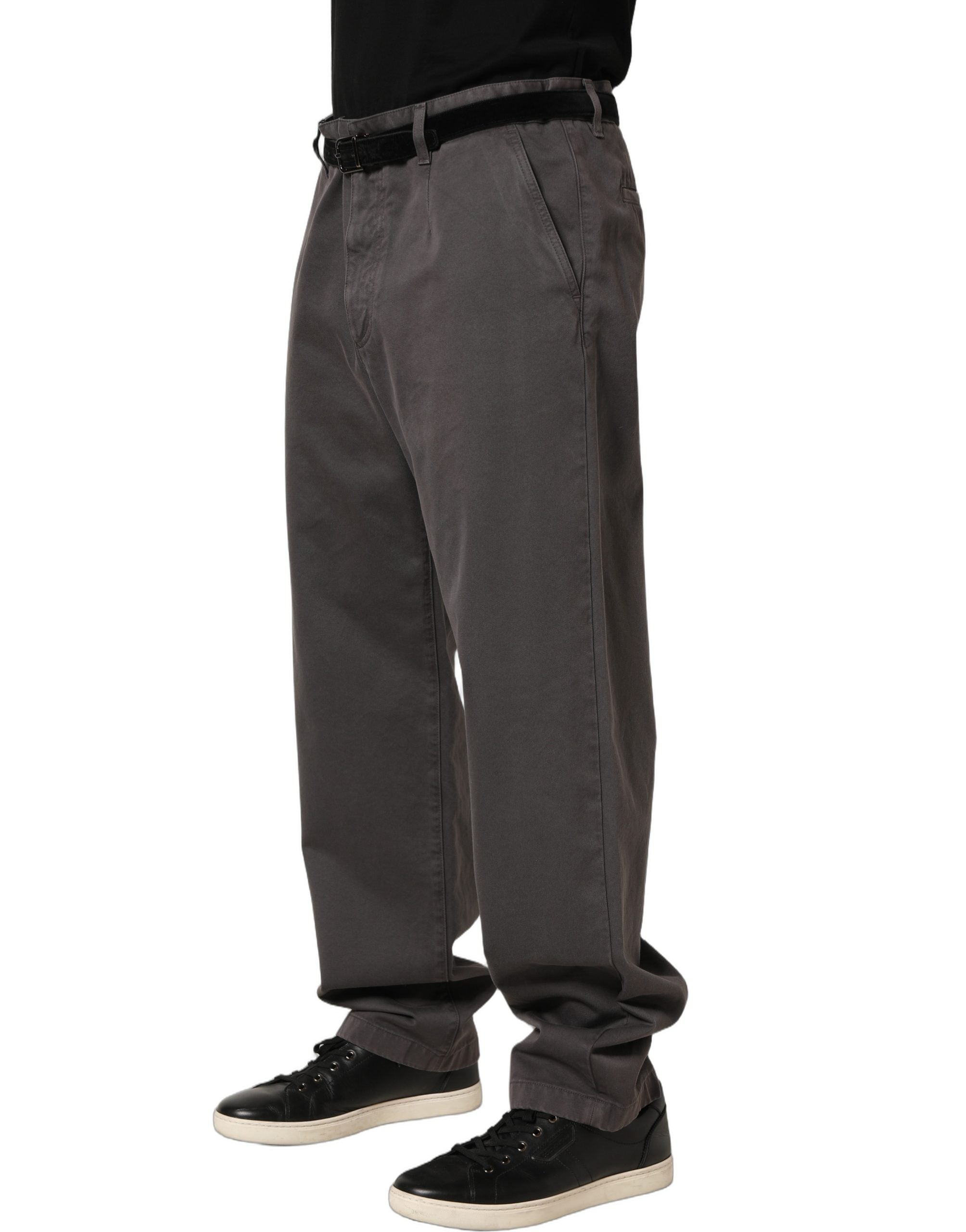 Pantalon homme Dolce & Gabbana gris foncé, taille mi-hauteur, coupe droite, vêtements élégants pour homme.