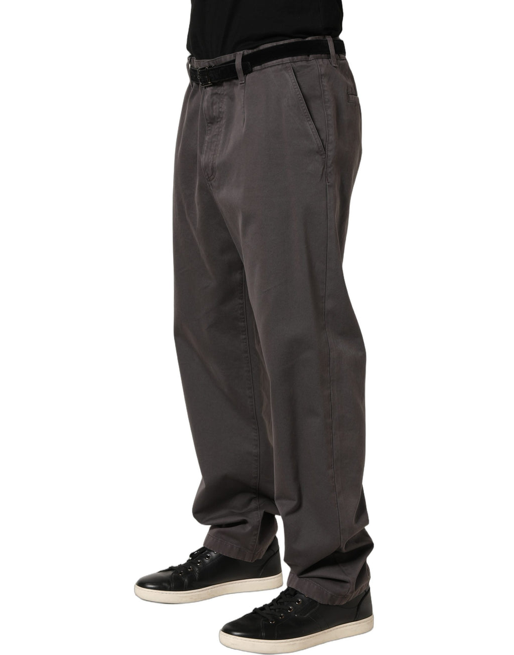 Pantalon homme Dolce & Gabbana gris foncé, taille mi-haute, droit, en tissu élégant, vue de face.