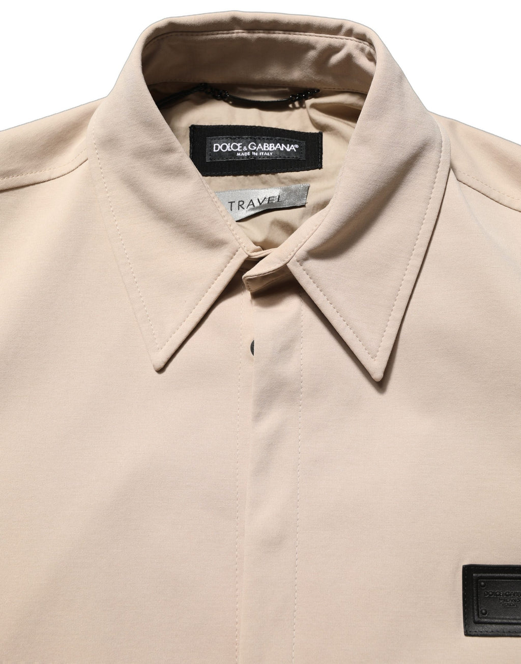 Chemise overshirt beige Dolce & Gabbana en coton pour homme avec logo, style décontracté et élégant.