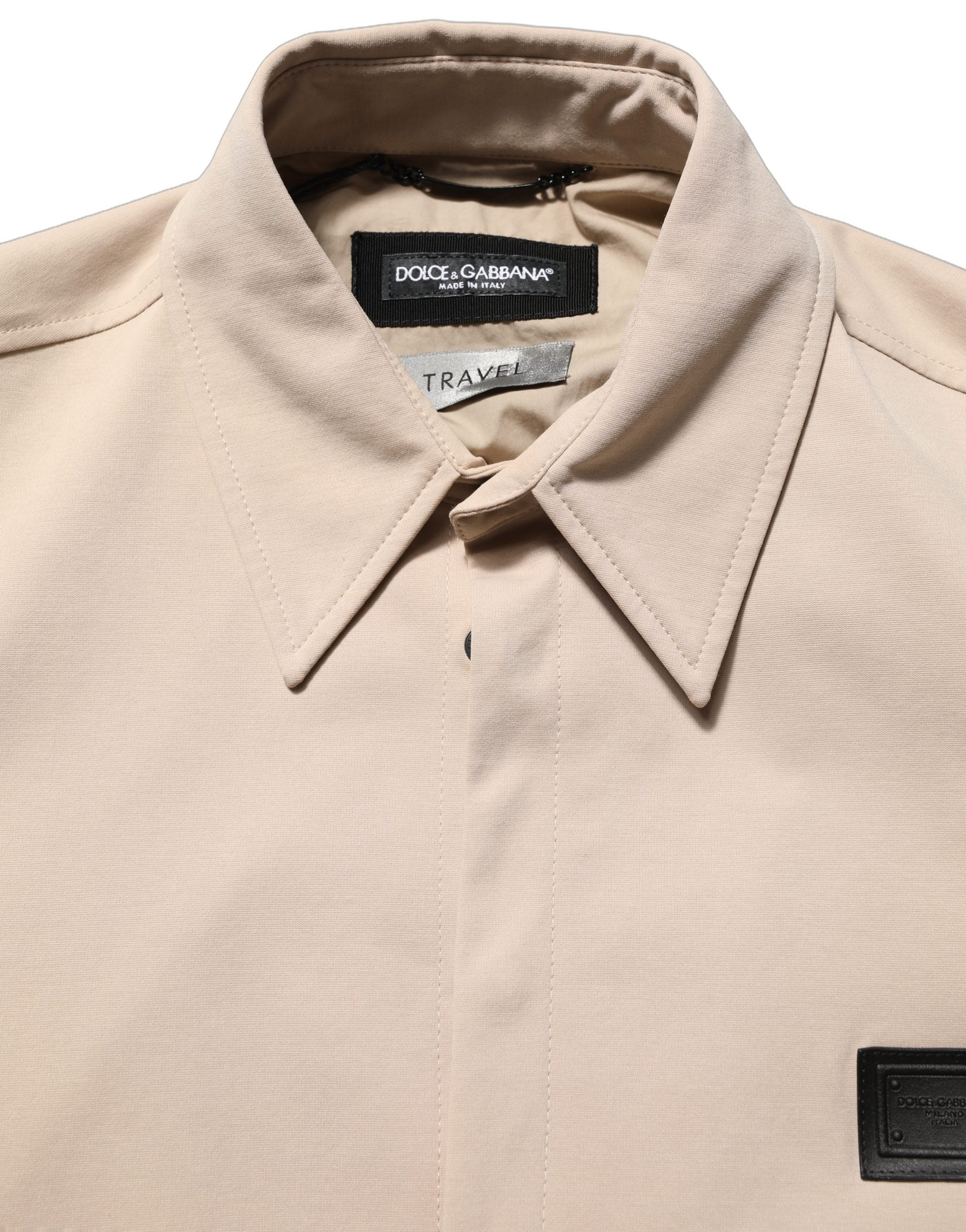 Chemise overshirt beige Dolce & Gabbana en coton pour homme avec logo, style décontracté et élégant.