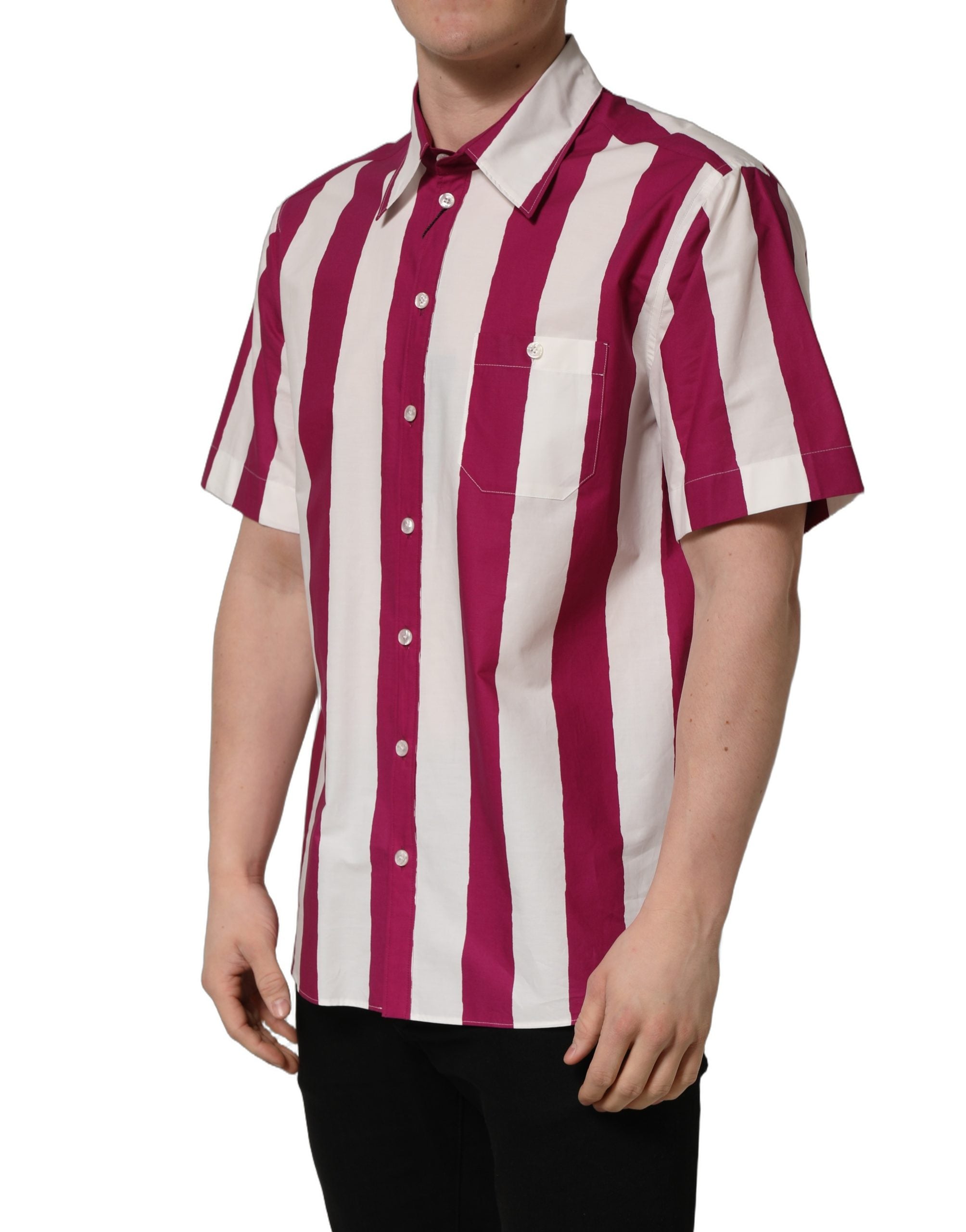 Chemise homme Dolce & Gabbana à rayures blanches et marron à manches courtes, style élégant et moderne