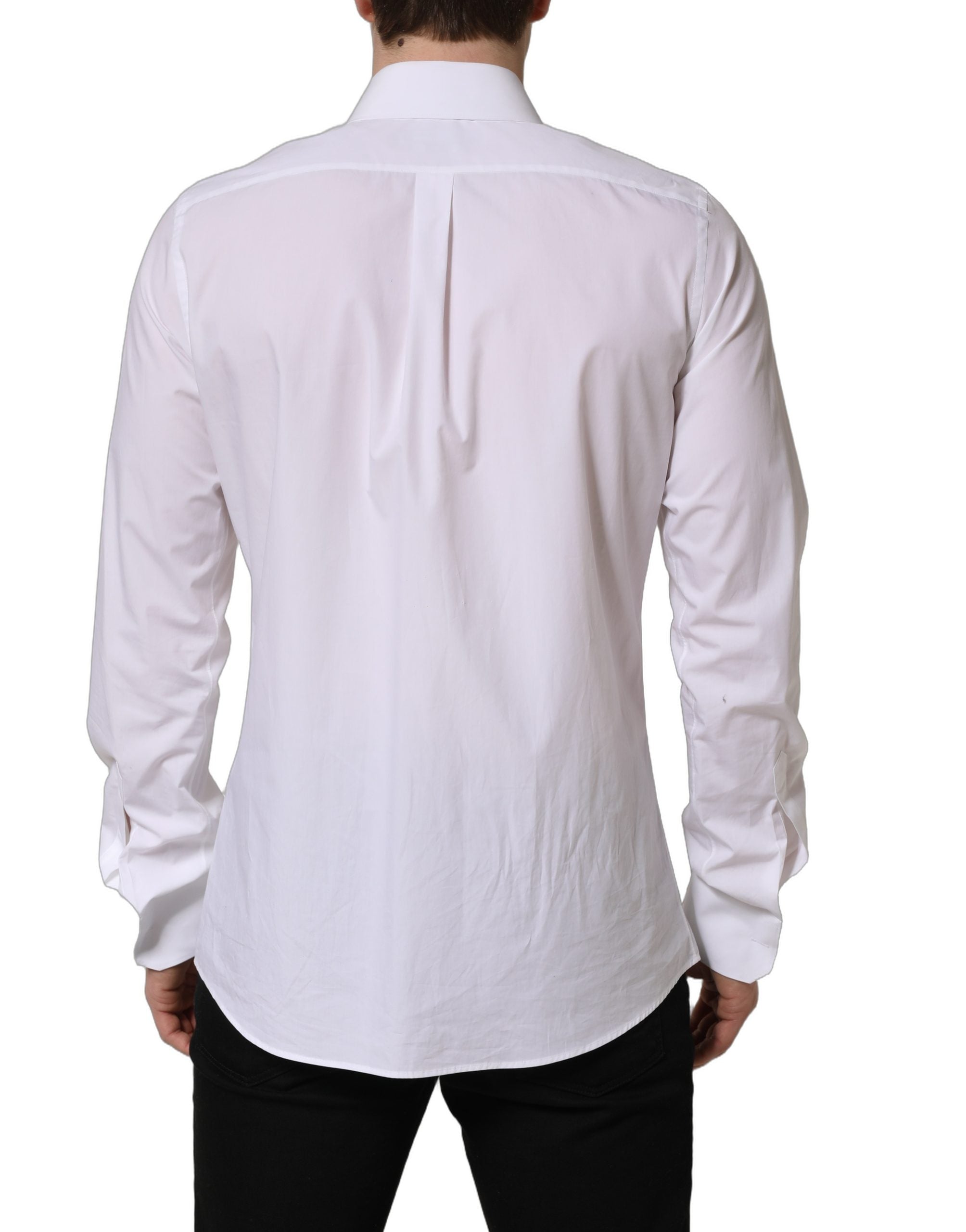 Chemise homme blanche Dolce & Gabbana MARTINI à manches longues, élégante et sophistiquée, vue de face.