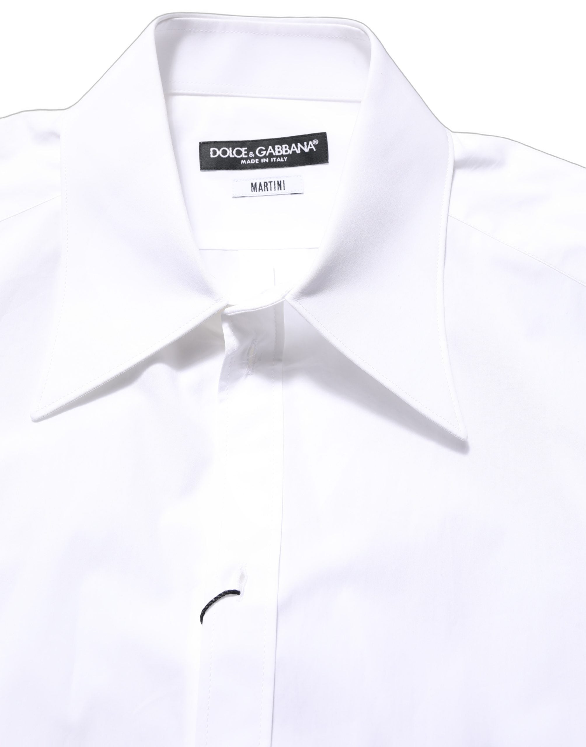 Chemise homme Dolce & Gabbana Martini blanche à manches longues, élégante et sophistiquée, vue de face.