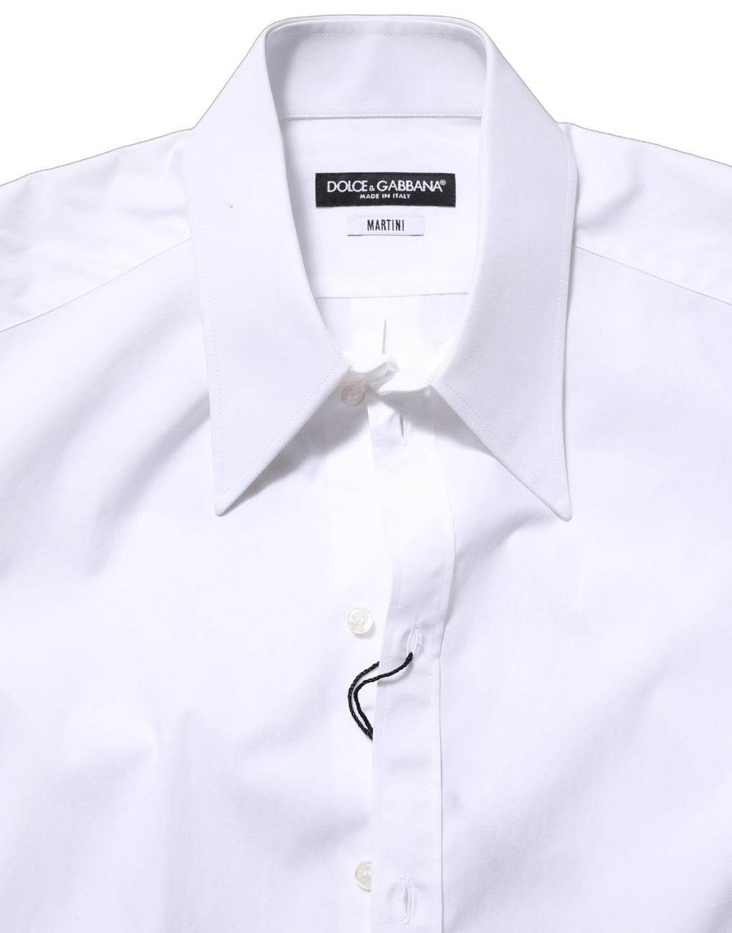 Chemise blanche Dolce & Gabbana MARTINI à manches longues pour homme, élégante et sophistiquée, vue en détail.