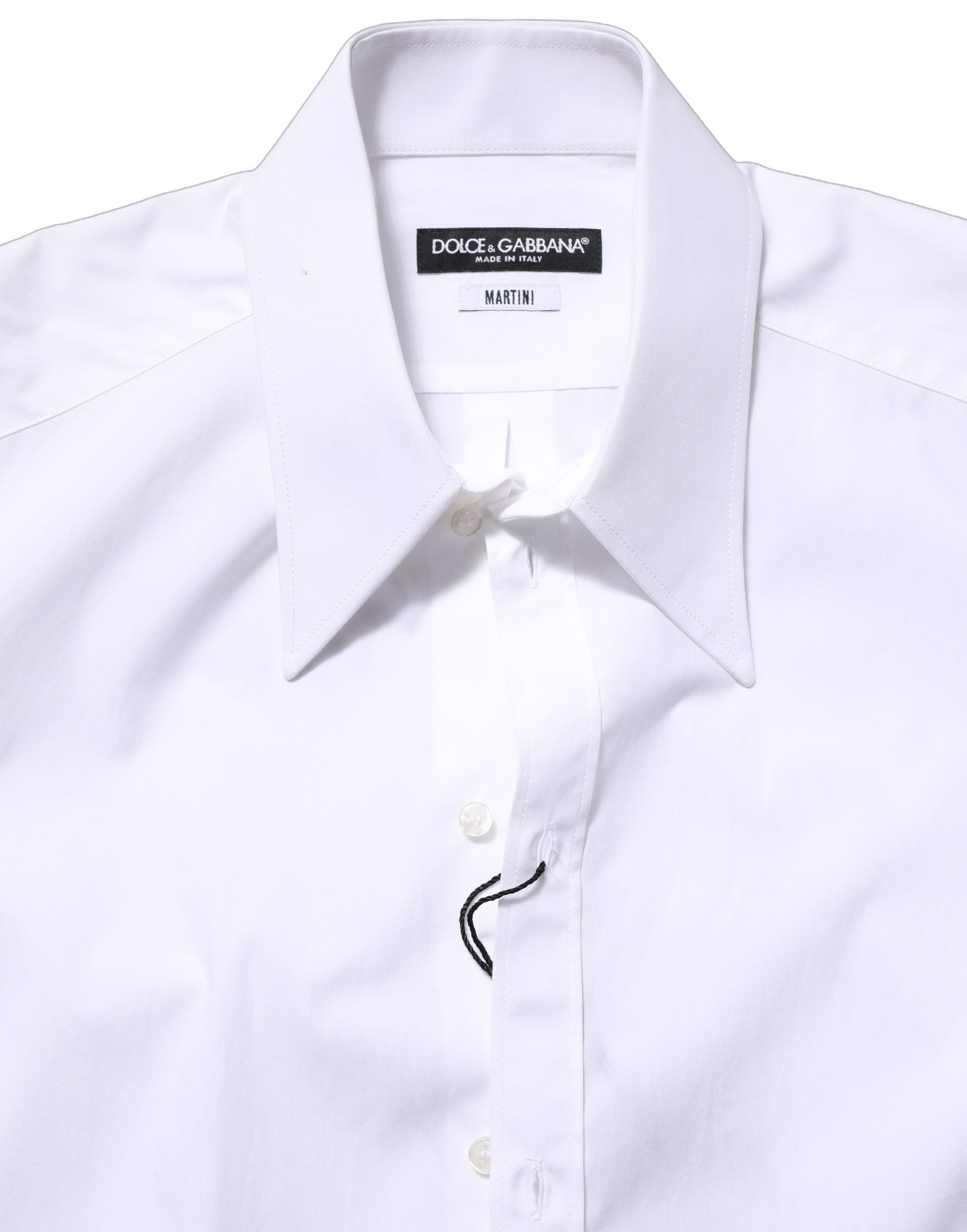 Chemise blanche Dolce & Gabbana MARTINI à manches longues pour homme, élégante et sophistiquée, vue en détail.