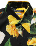Chemise homme Dolce & Gabbana SICILIA en coton stretch noir avec motifs floraux, ajustée, élégante et confortable.