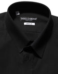 Chemise Dolce & Gabbana en coton stretch noir avec finition or, ajustée et élégante, vue de face.