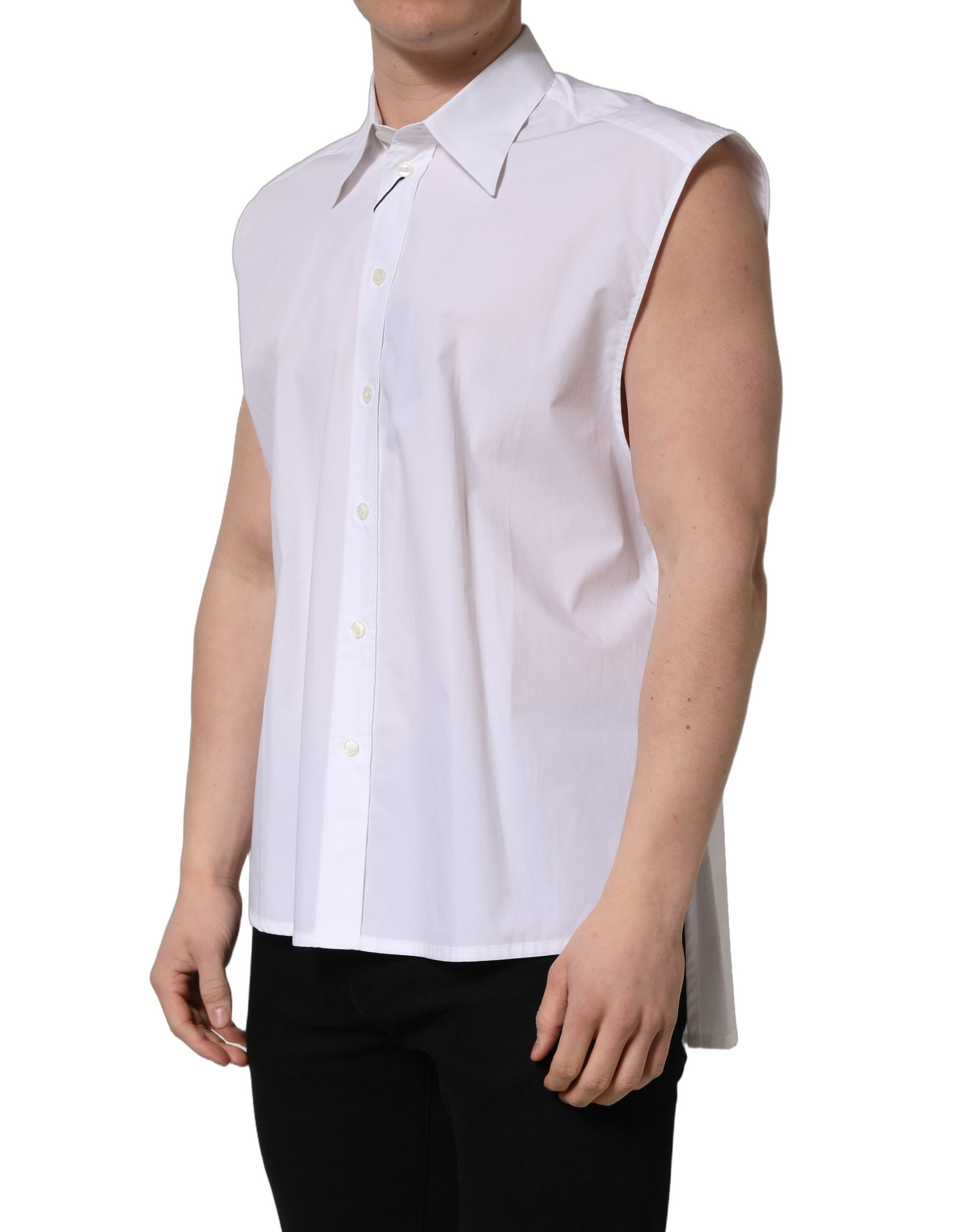 Chemise blanche en coton sans manches de costume Dolce & Gabbana, élégante et classique, vue de face.