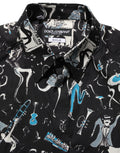 Chemise Dolce & Gabbana en coton noir avec détails dorés, style jazz club, ajustée, pour homme.
