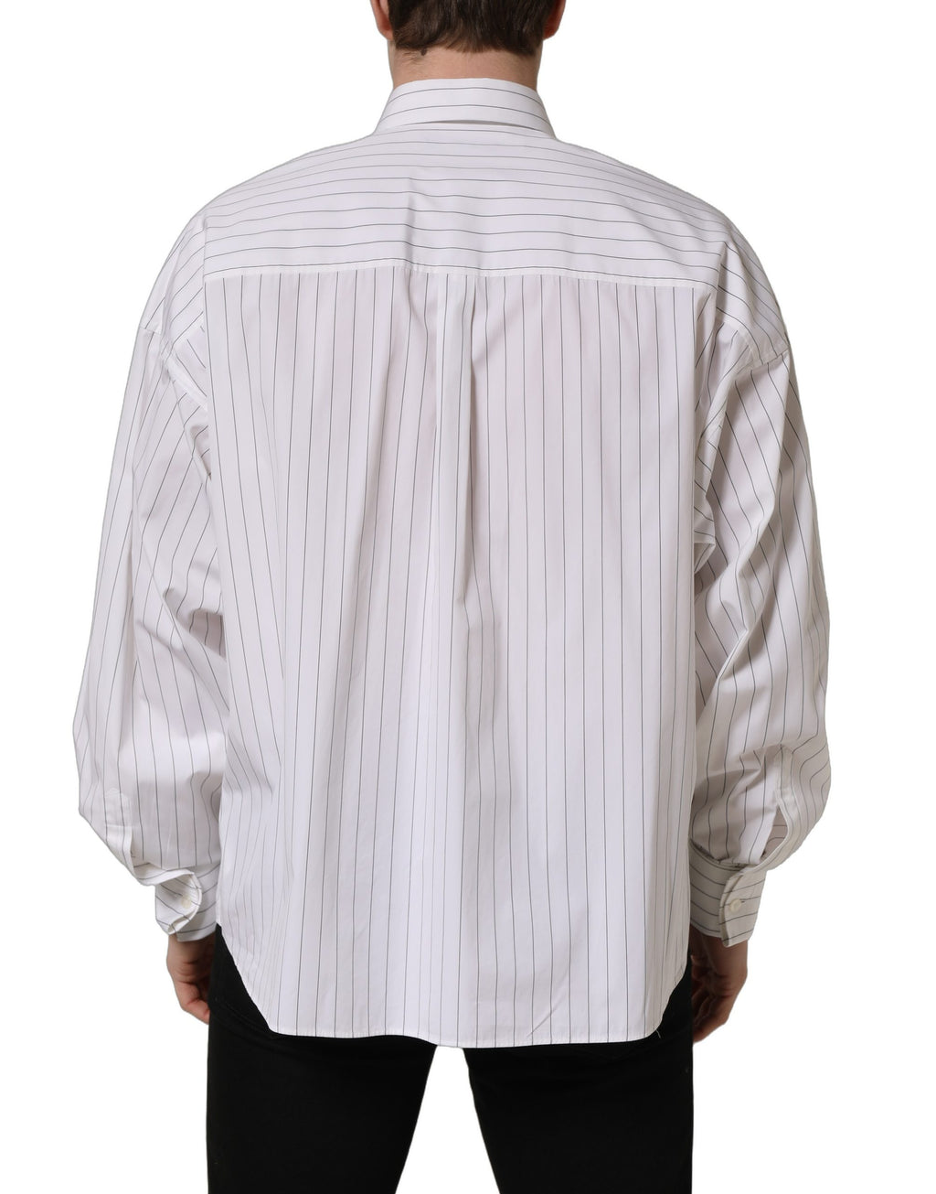 Chemise homme blanche à rayures en coton de Dolce & Gabbana, chemise formelle élégante et classique.