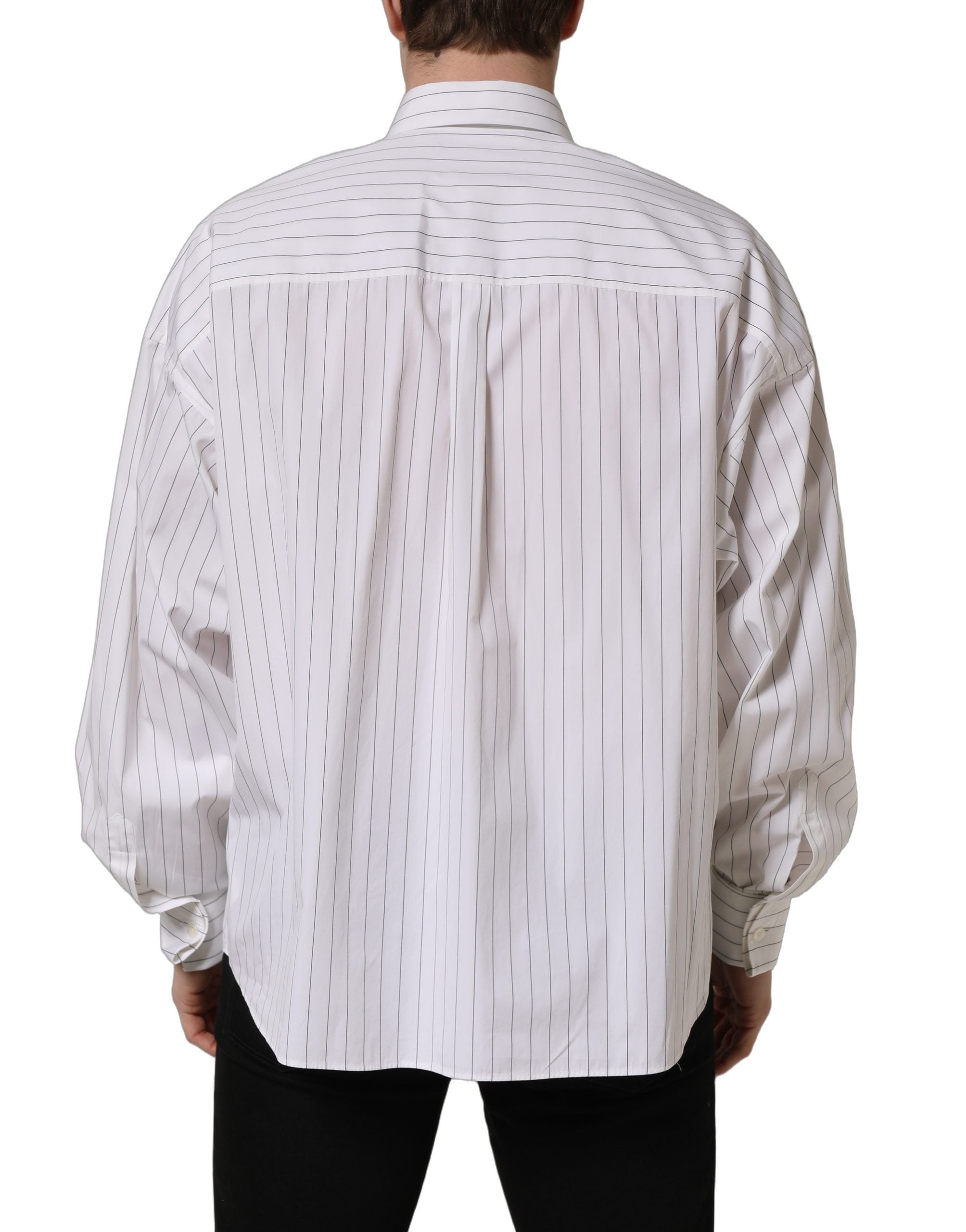 Chemise homme blanche à rayures en coton de Dolce & Gabbana, chemise formelle élégante et classique.
