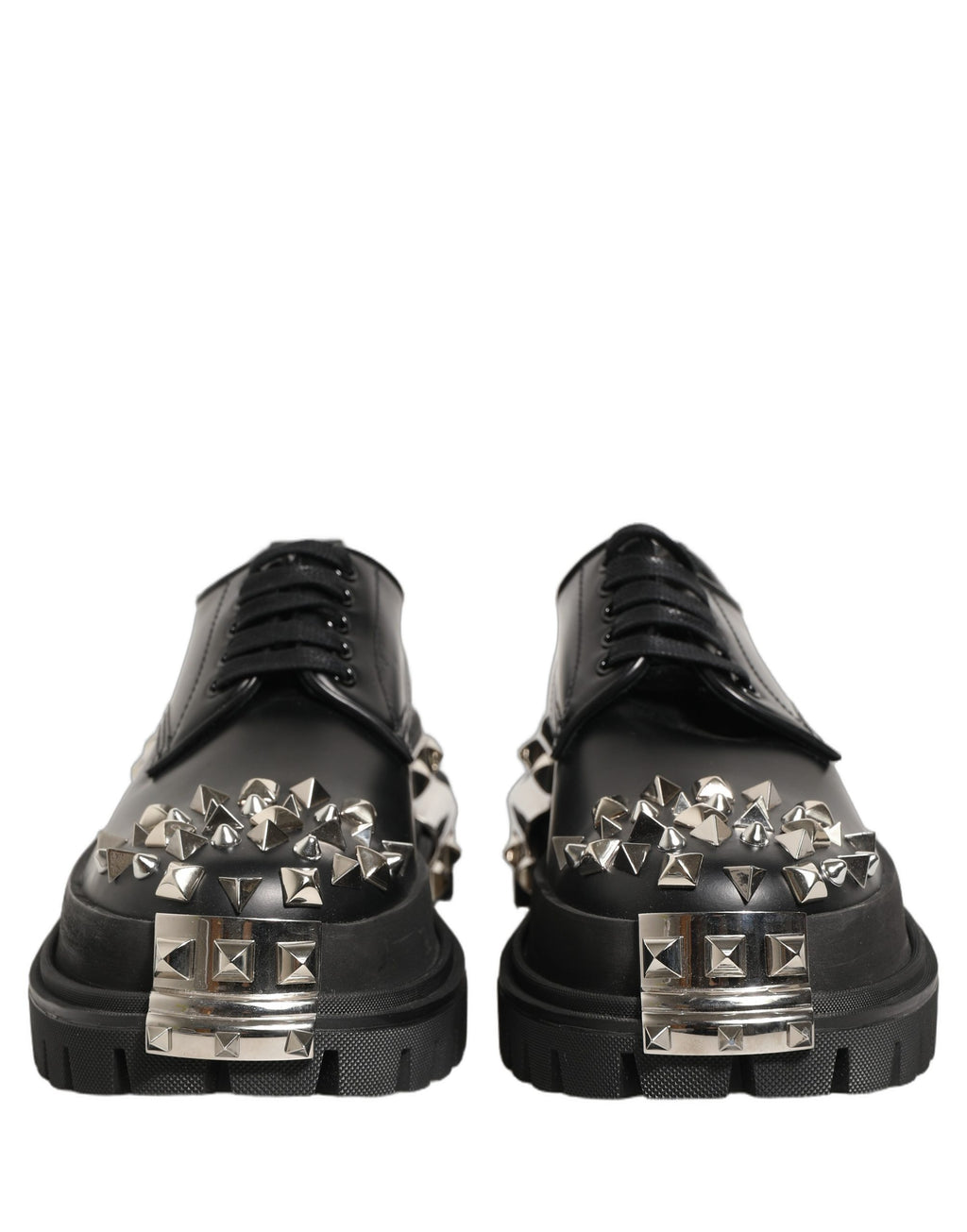 Chaussures Derby Dolce & Gabbana en cuir noir avec studs, style haut de trekking, chaussures élégantes en cuir robustes.