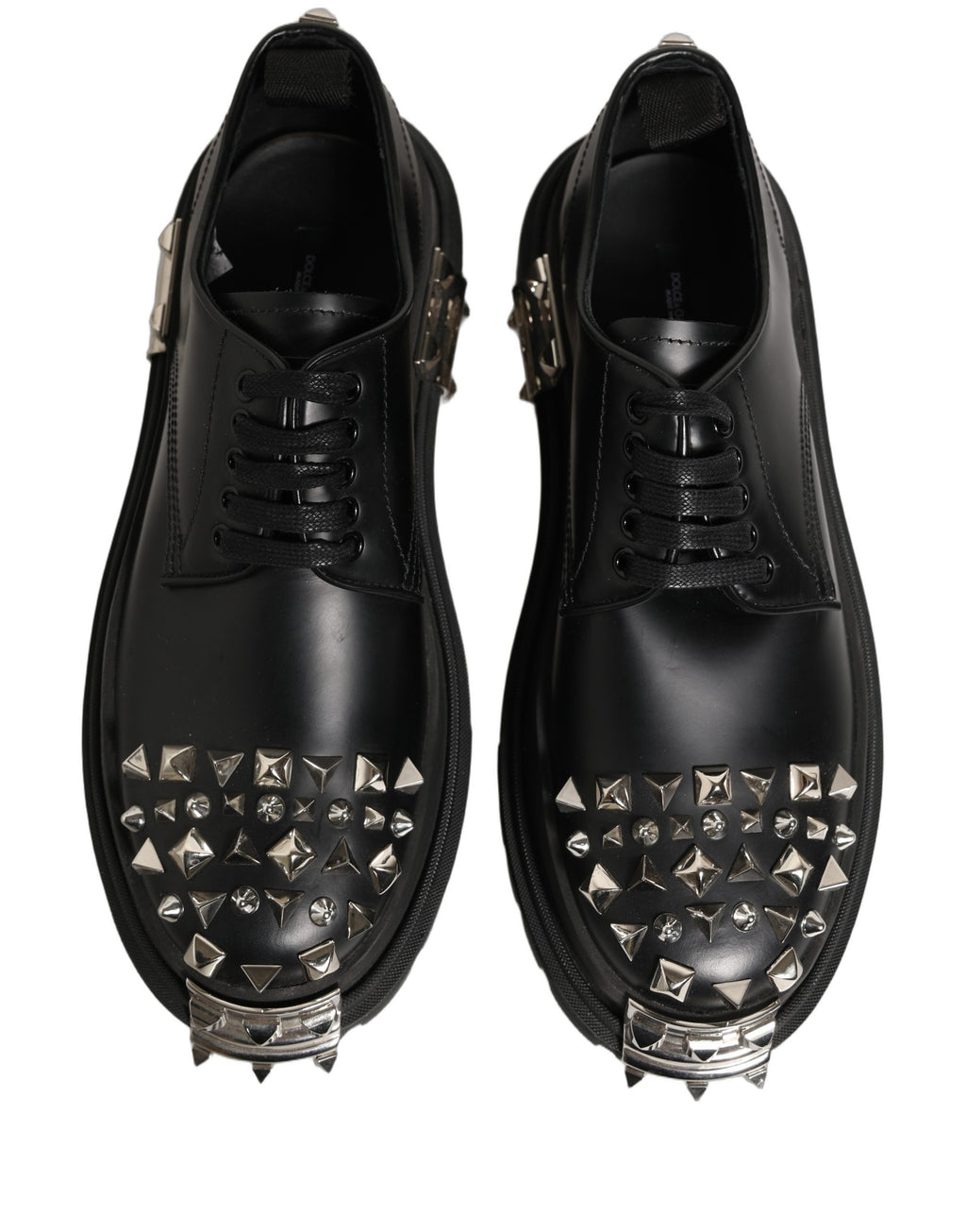 Chaussures Derby Dolce & Gabbana en cuir noir avec clous, style hi-trekking, chaussures élégantes pour hommes.