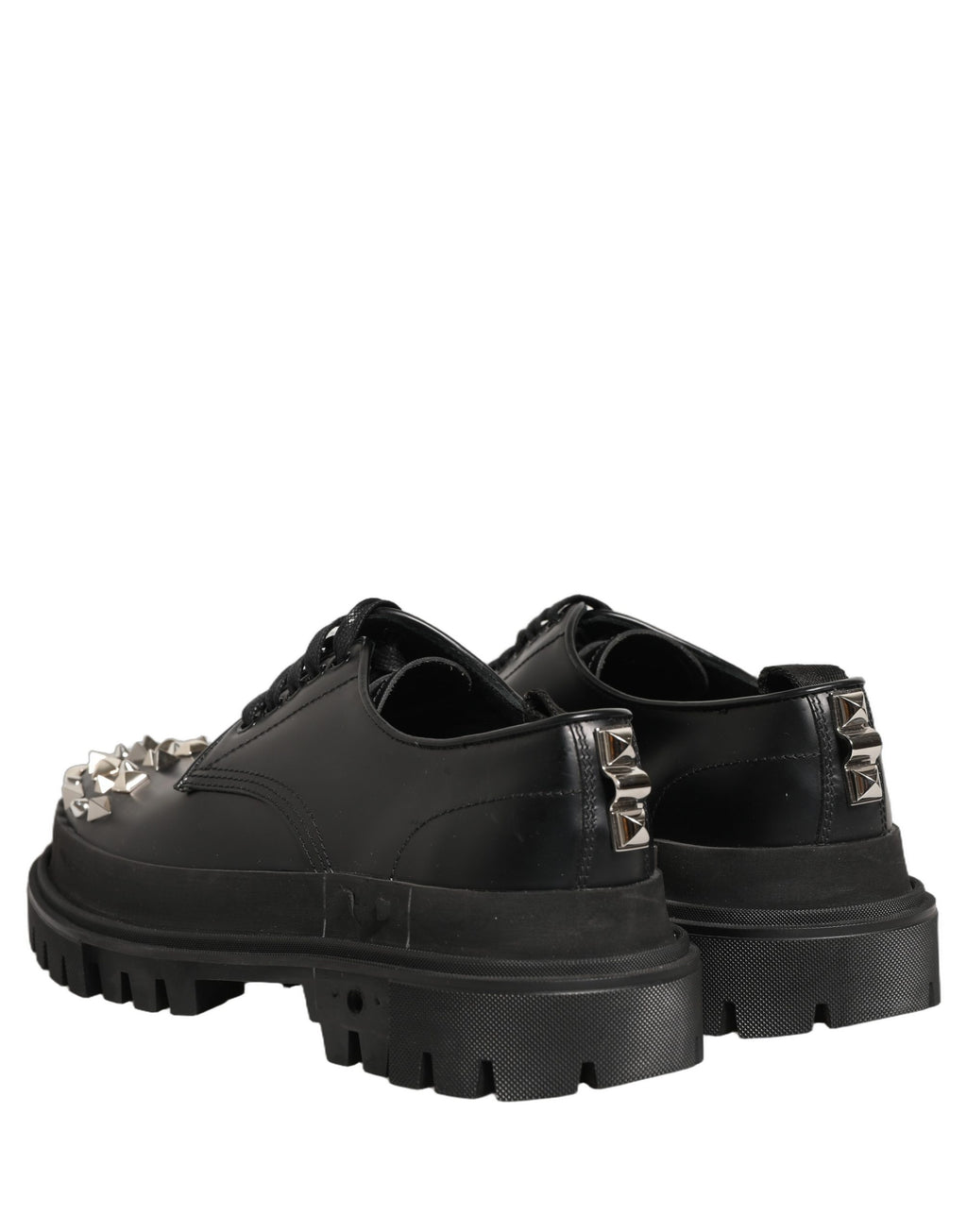 Chaussures Derby Dolce & Gabbana en cuir noir avec clous, style high trekking, chaussure homme élégante et robuste.