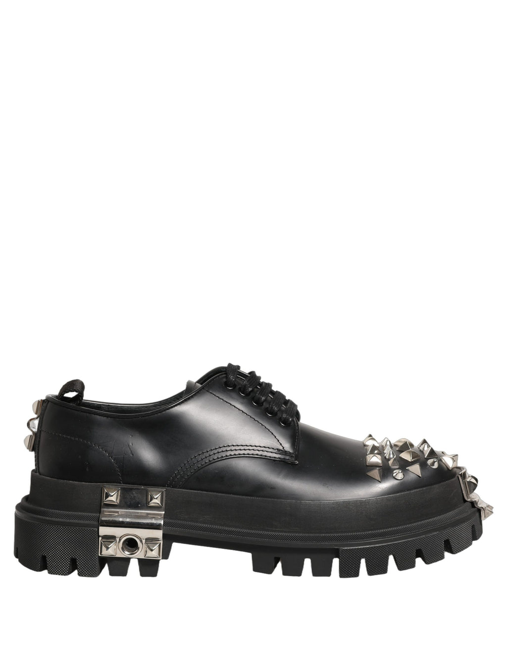 Chaussures Derby Dolce & Gabbana en cuir noir avec studs, style hi-trekking, chaussures élégantes pour homme.
