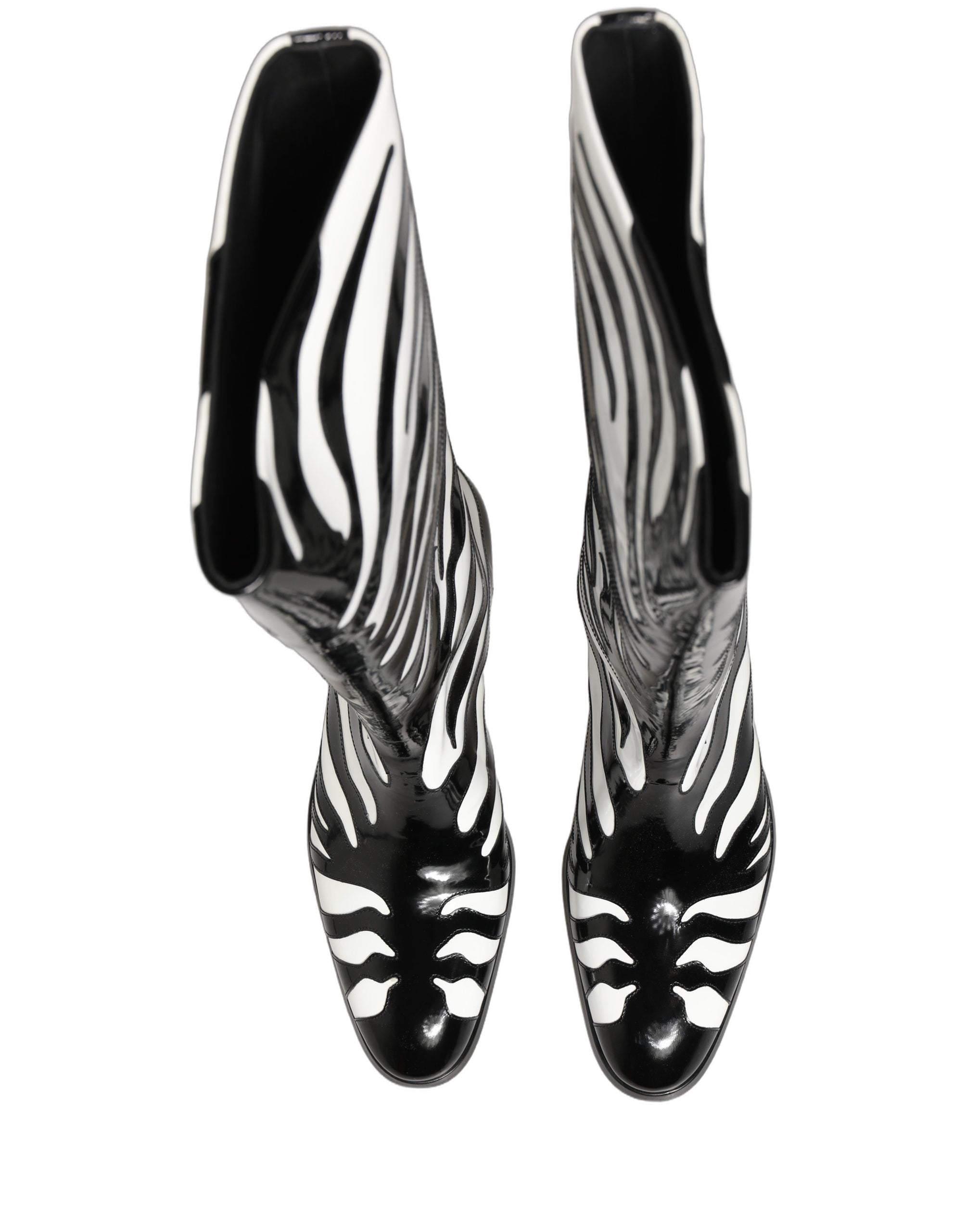 Bottes hautes pour hommes Dolce & Gabbana, motif zèbre noir et blanc, en cuir, élégantes et tendance.