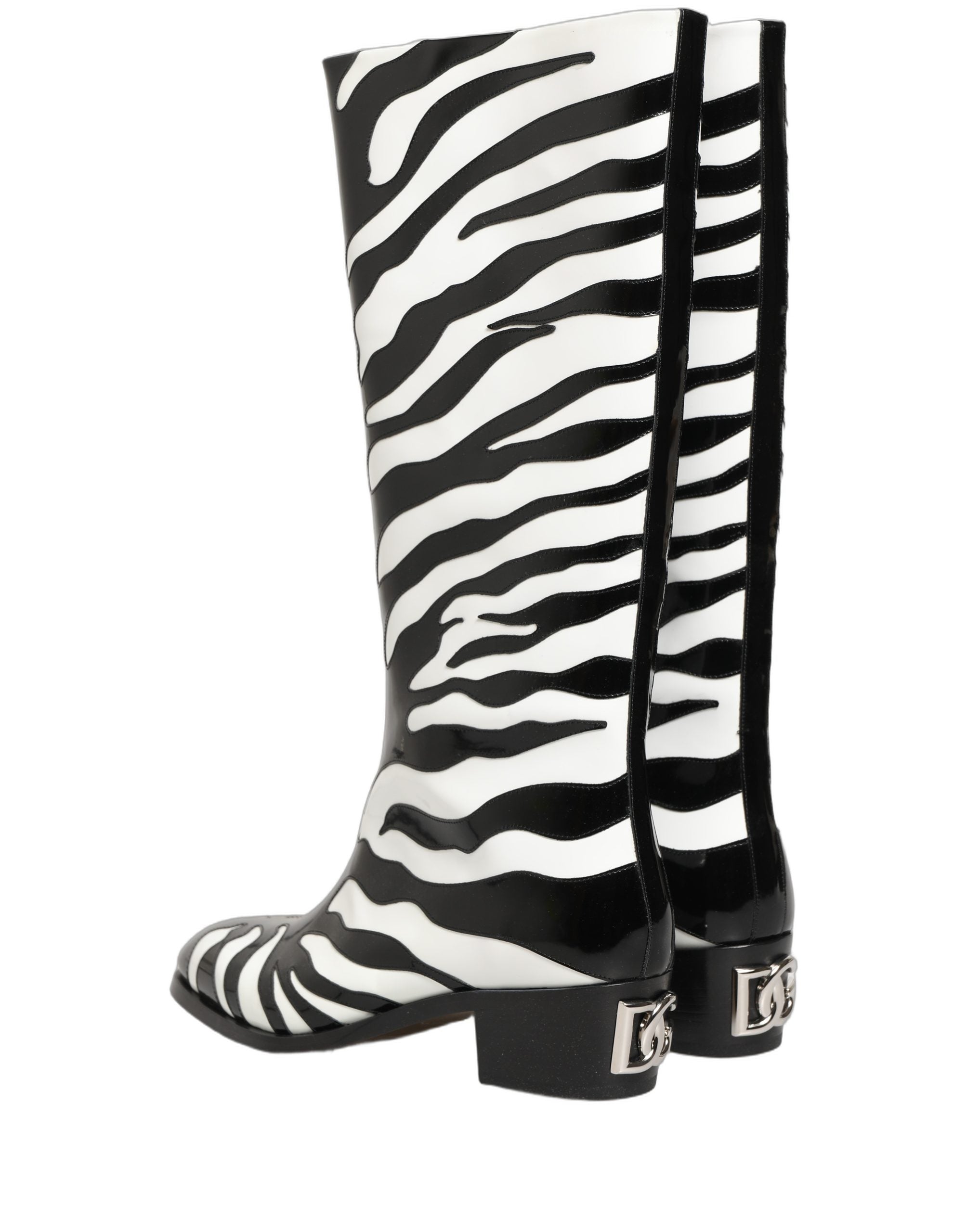 Chaussures bottines hautes noires et blanches Dolce & Gabbana avec motif zèbre, pour homme.