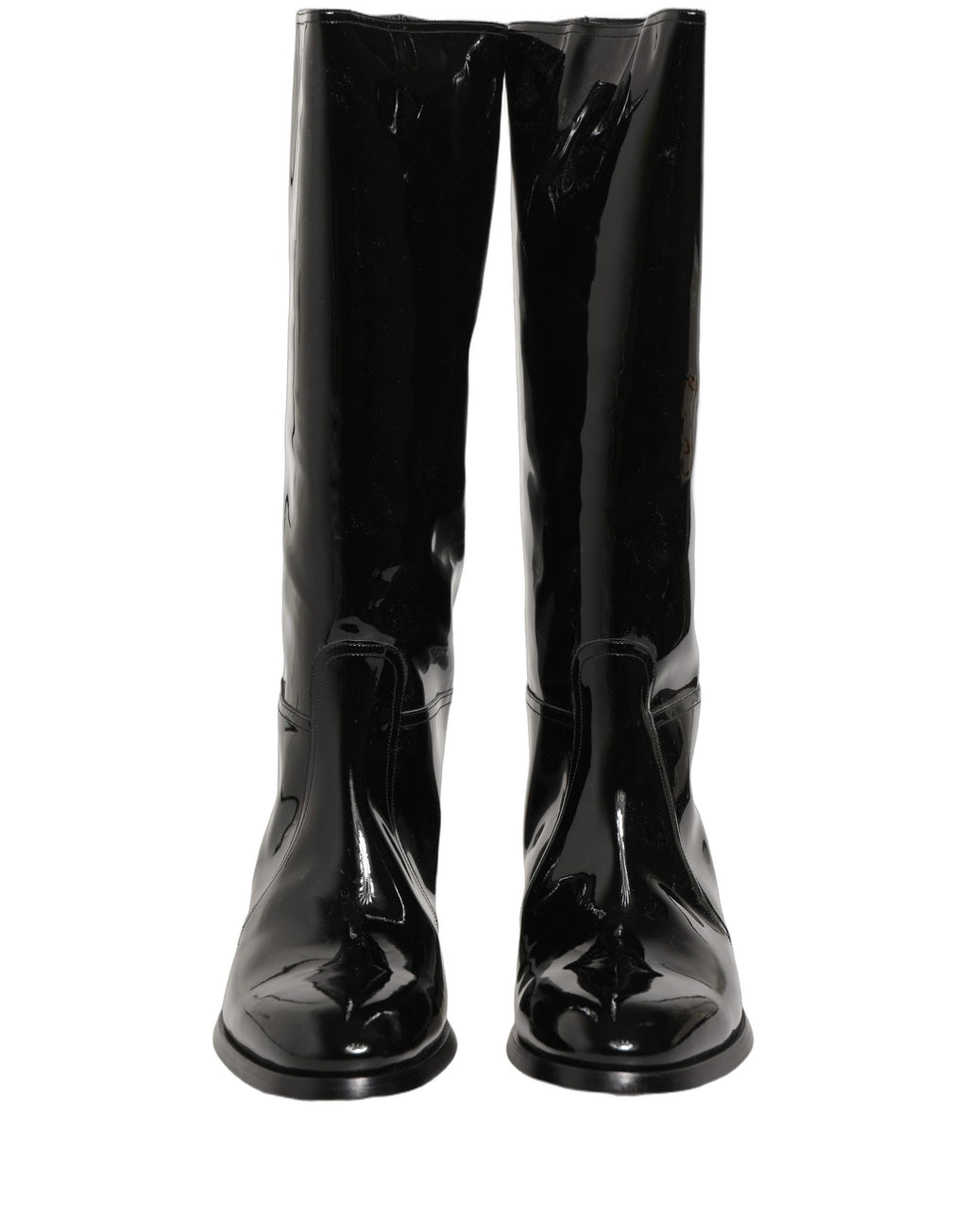 Bottes noires en cuir Dolce & Gabbana, cuissardes élégantes avec talons hauts et finition sophistiquée.