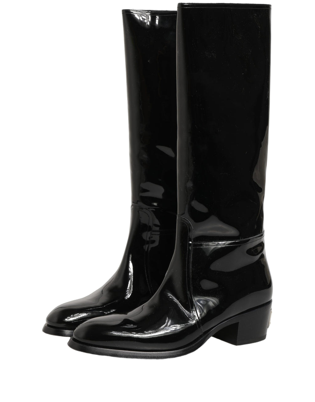 Bottes hautes en cuir noir de Dolce & Gabbana, chaussures à talons pour femmes, élégantes et sophistiquées.