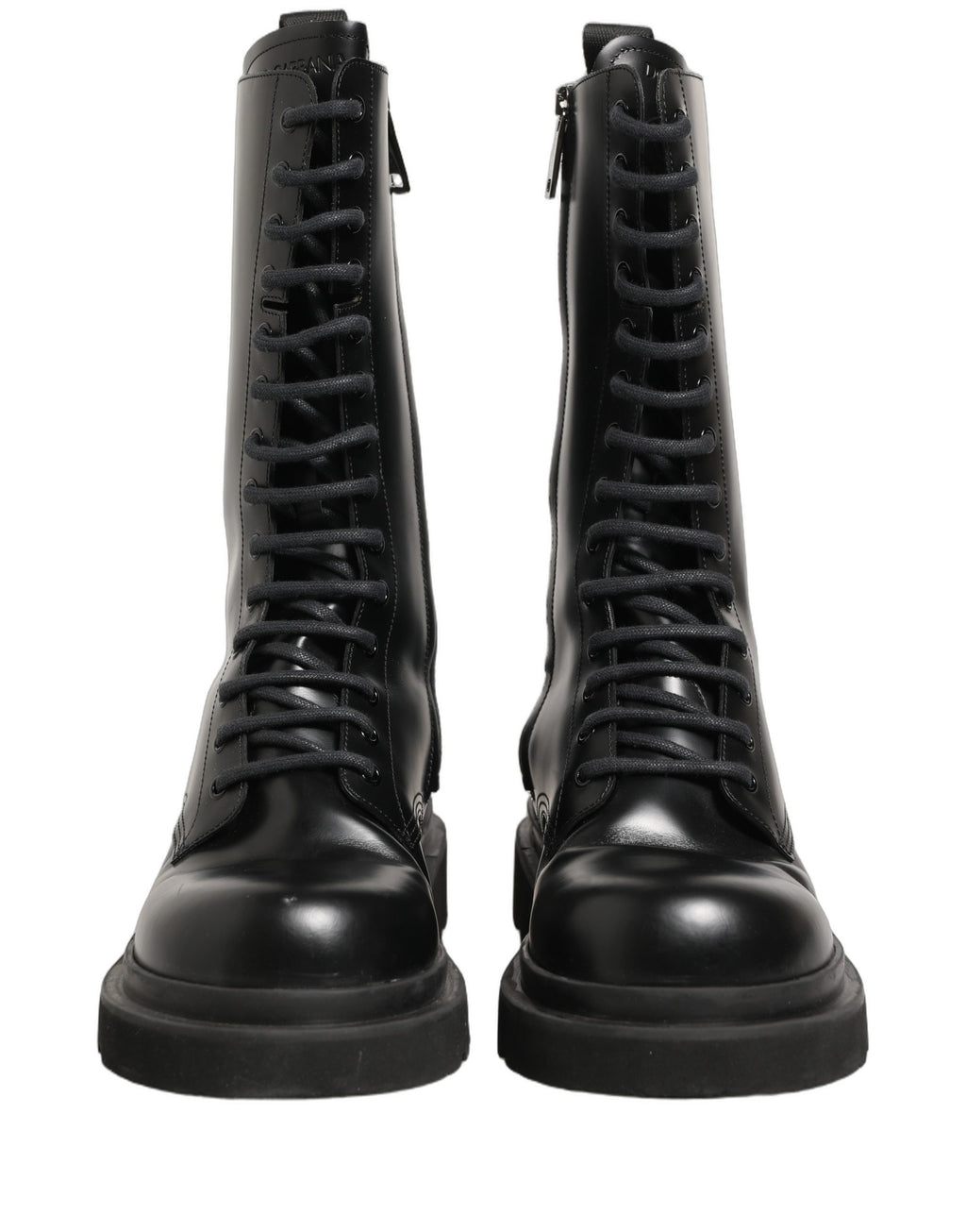 Bottes combat en cuir noir pour homme de Dolce & Gabbana, avec lacets et semelle robuste.