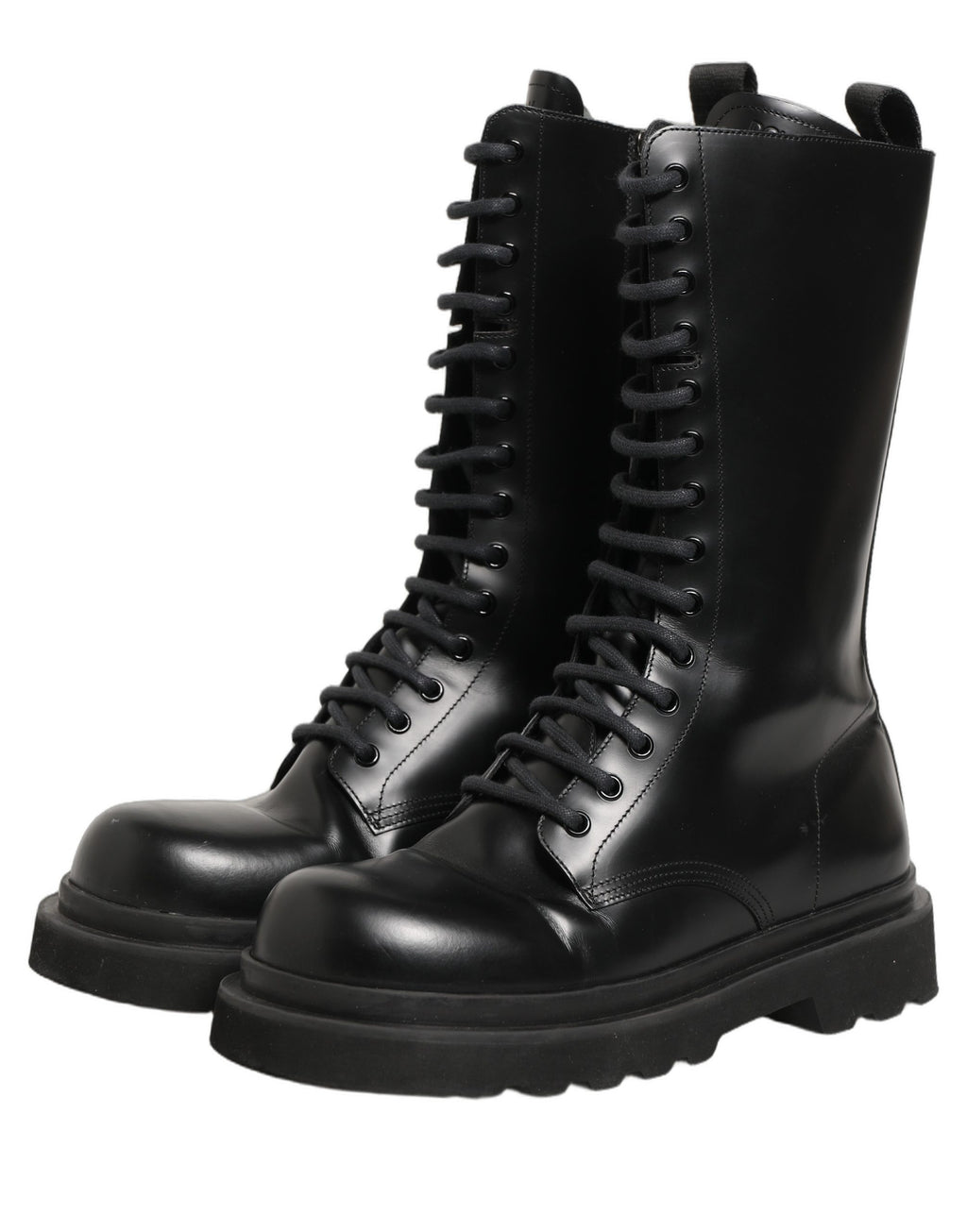 Chaussures combat en cuir noir Dolce & Gabbana pour homme avec lacets, style robuste et moderne.