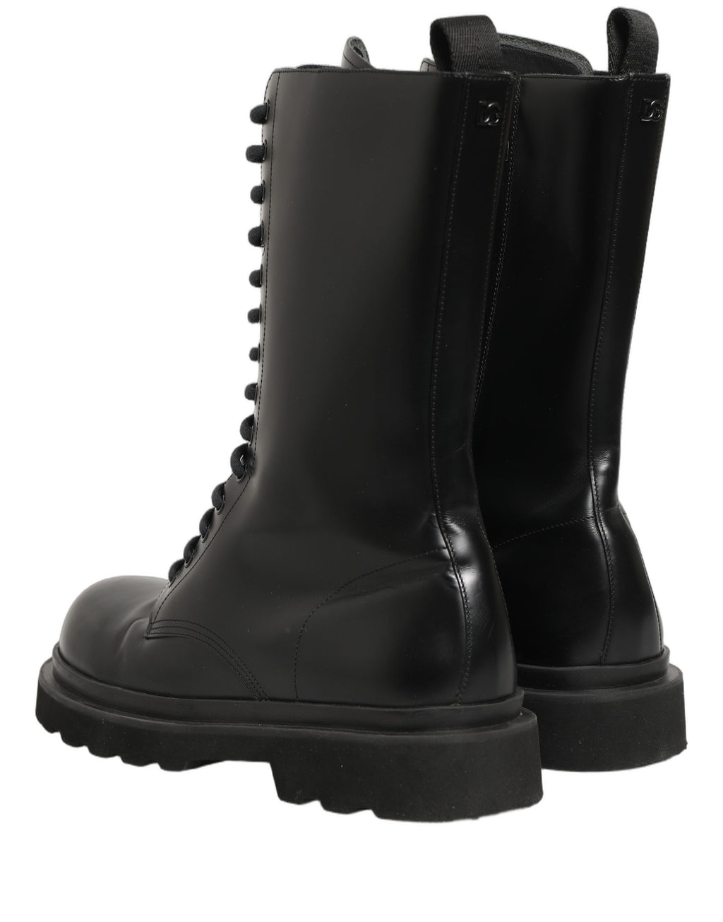 Bottes combat noires en cuir pour homme de Dolce & Gabbana avec lacets, style robuste et élégant.