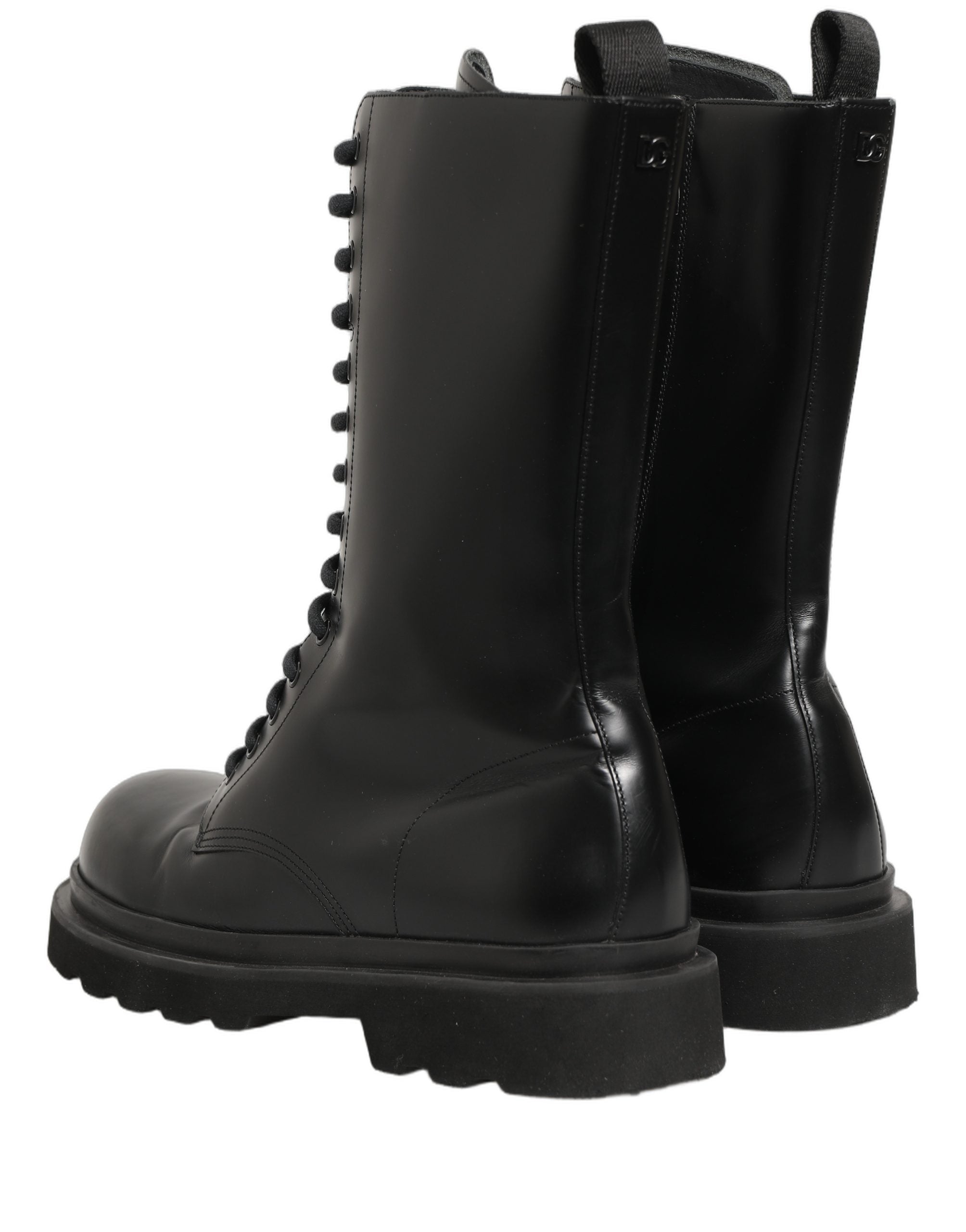 Bottes combat noires en cuir pour homme de Dolce & Gabbana avec lacets, style robuste et élégant.