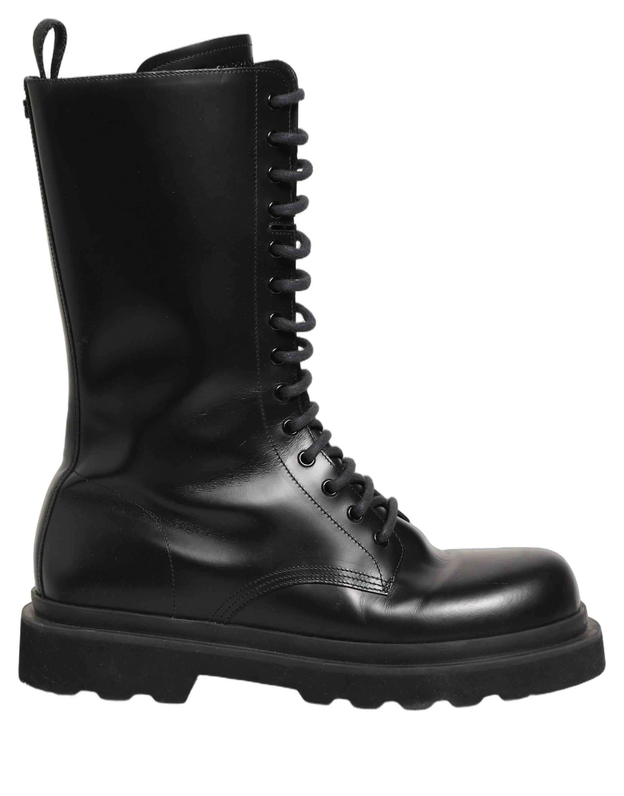 Bottes de combat en cuir noir pour homme de Dolce & Gabbana avec lacets, style robuste et élégant.