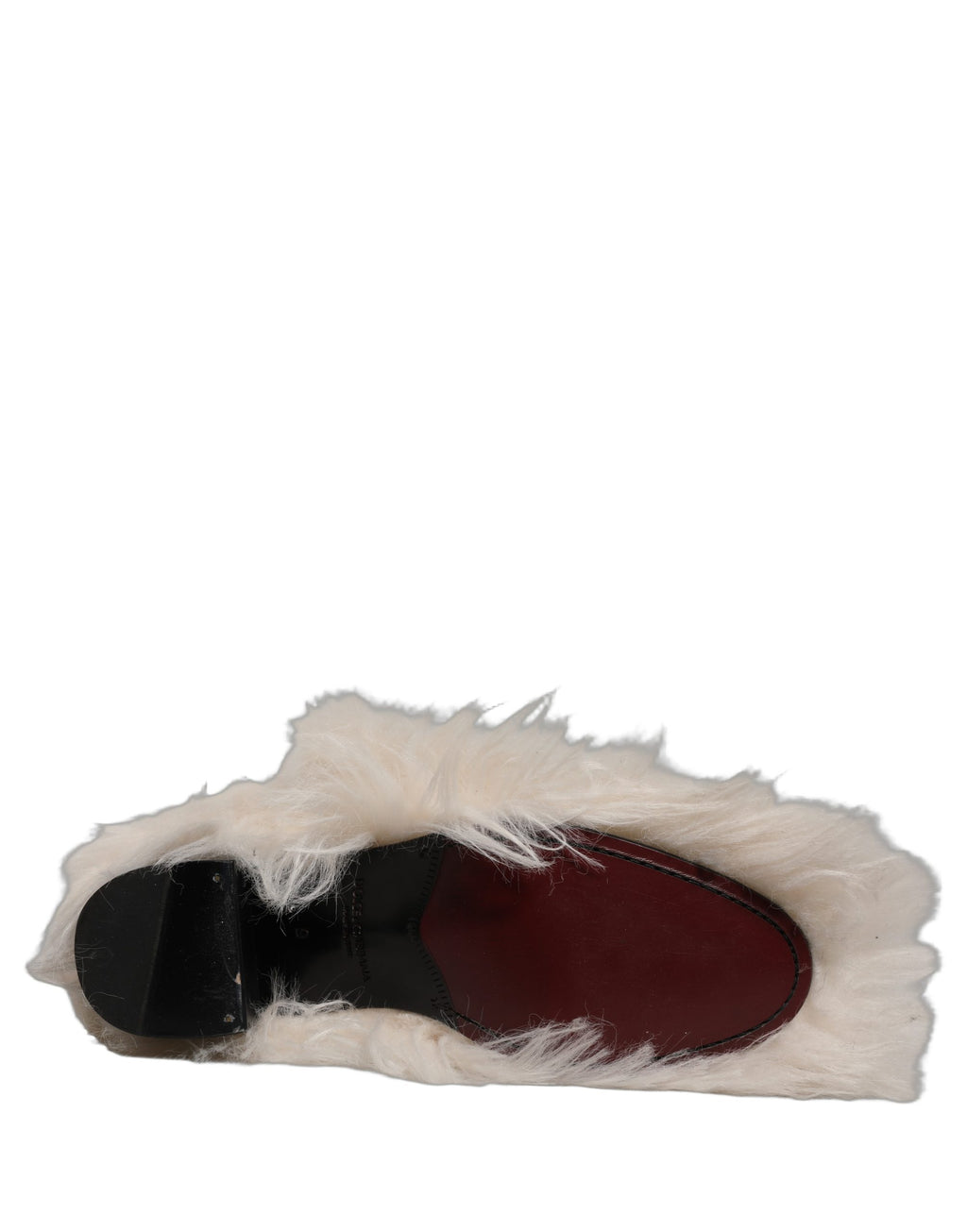 Bottes mi-mollet pour hommes Dolce & Gabbana en fausse fourrure blanche, style élégant et chaud.