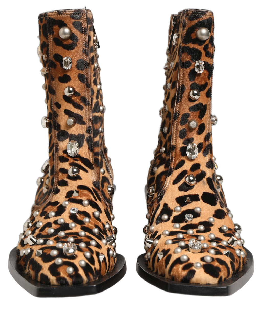 Bottes pour hommes Dolce & Gabbana marron à motif léopard, ornées de détails embellis, mi-mollet, en cuir élégant.
